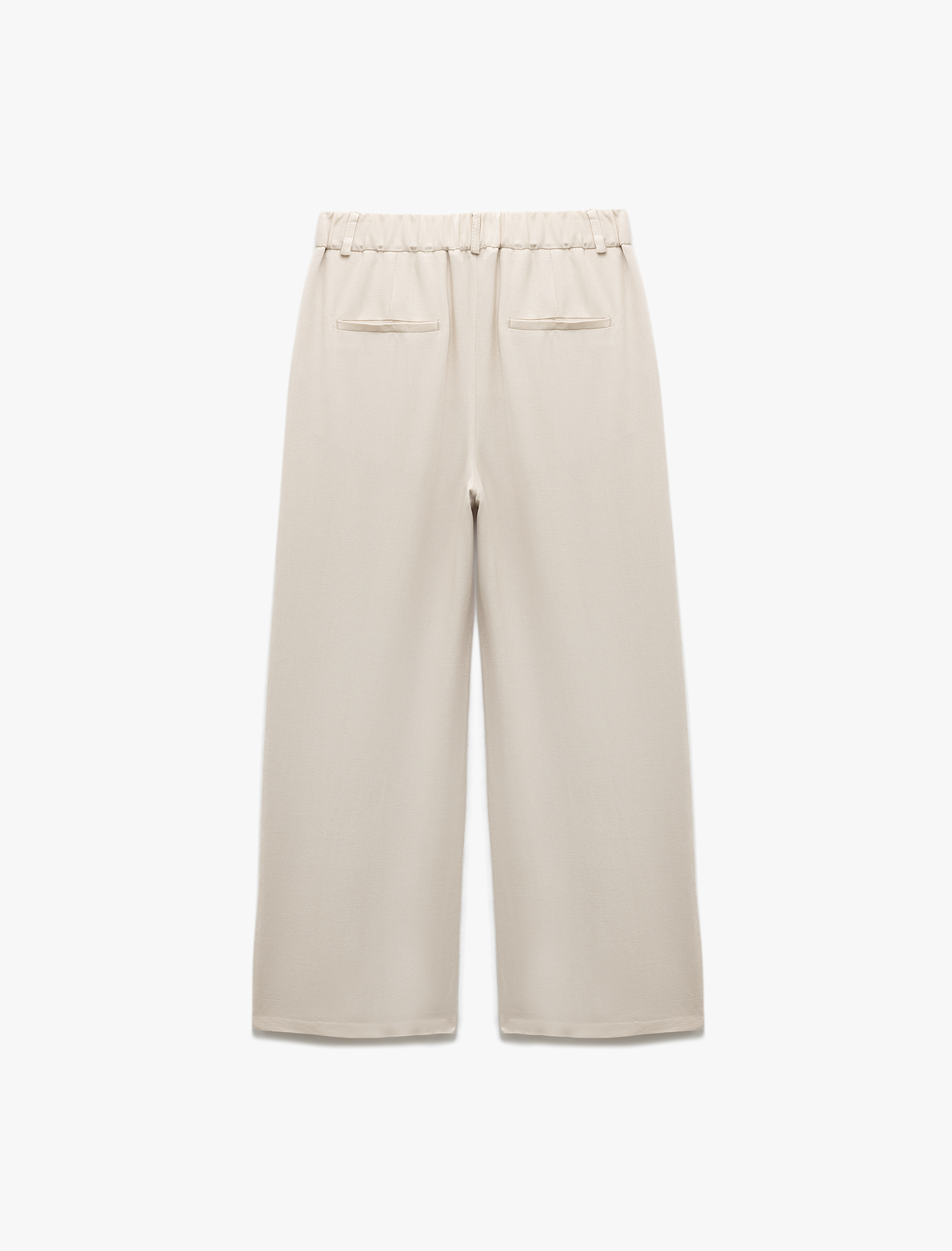 Viskon Keten Karışımlı Pileli Cepli Geniş Paça Palazzo Pantolon