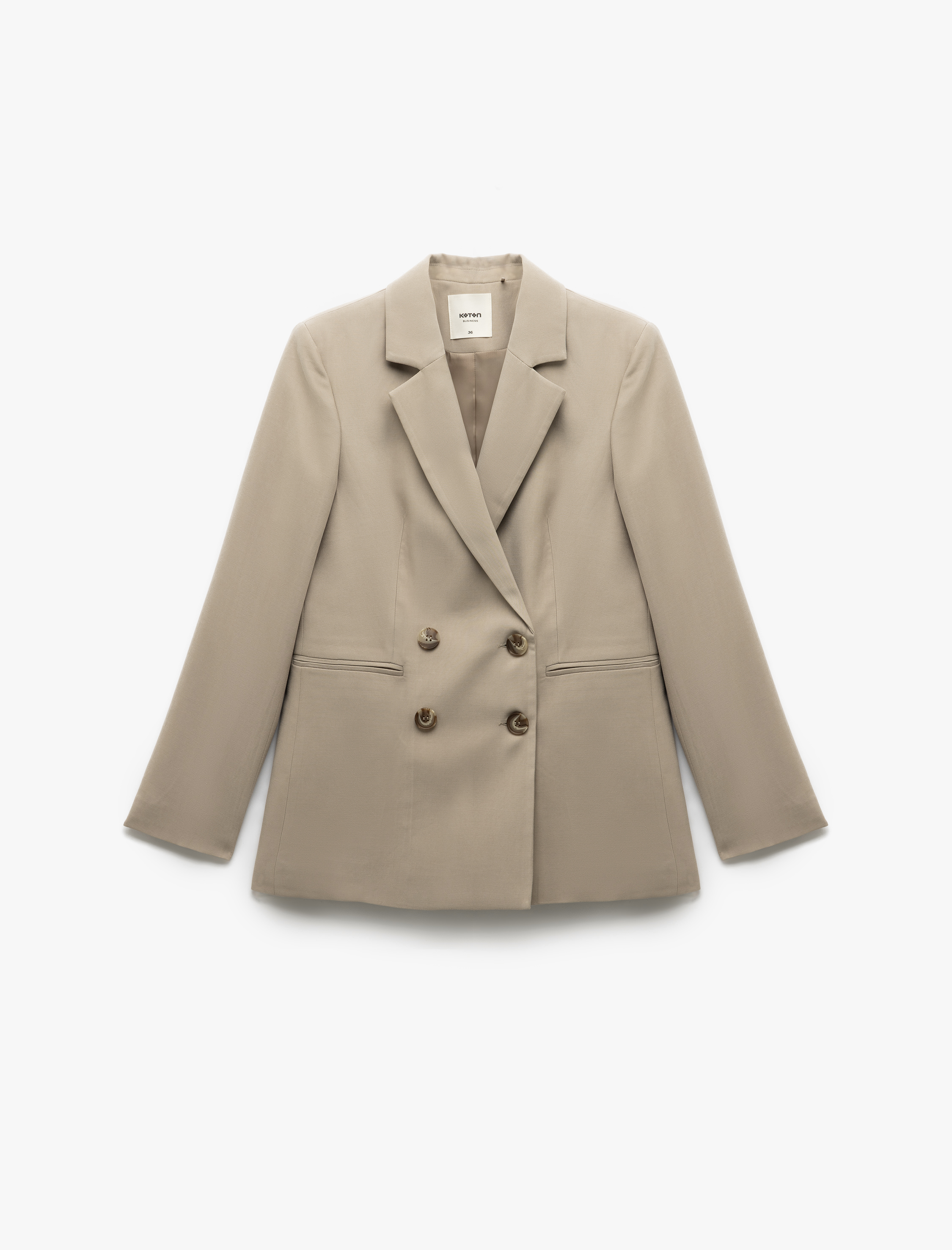   Viskon Kumaş Uzun Kollu Kruvaze Oversize Blazer Ceket