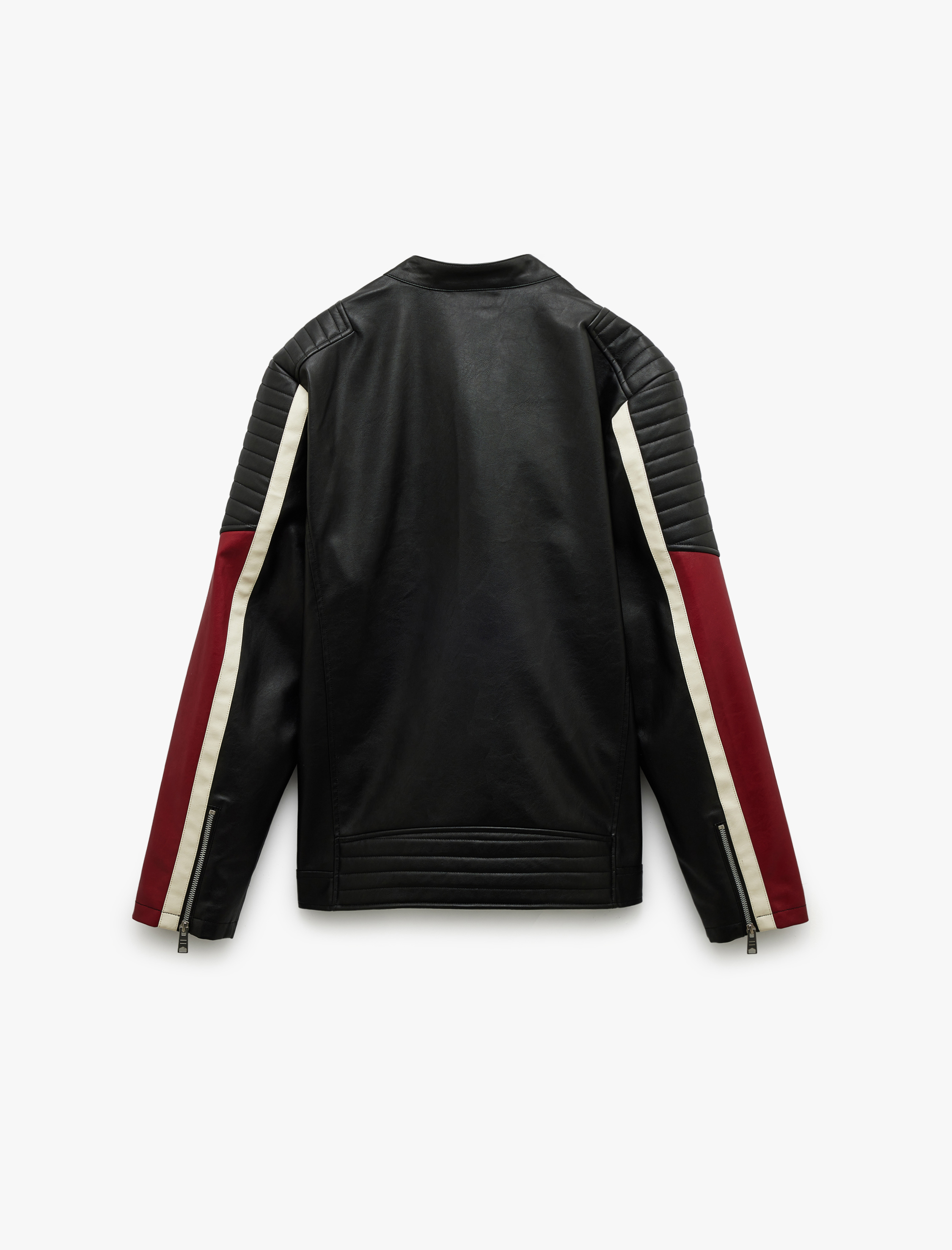   Mandarin Yaka Uzun Kollu Fermuarlı Deri Ceket