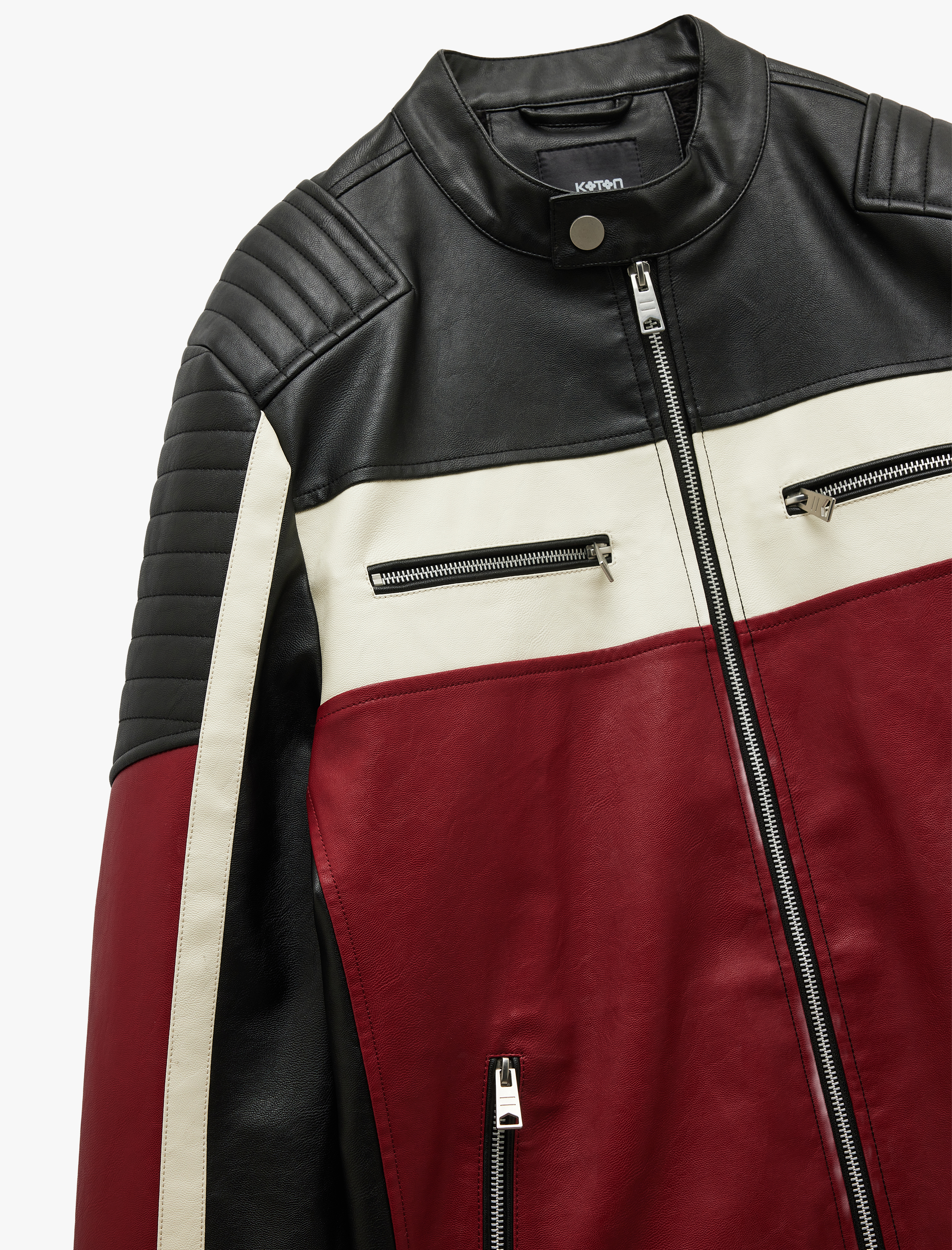   Mandarin Yaka Uzun Kollu Fermuarlı Deri Ceket