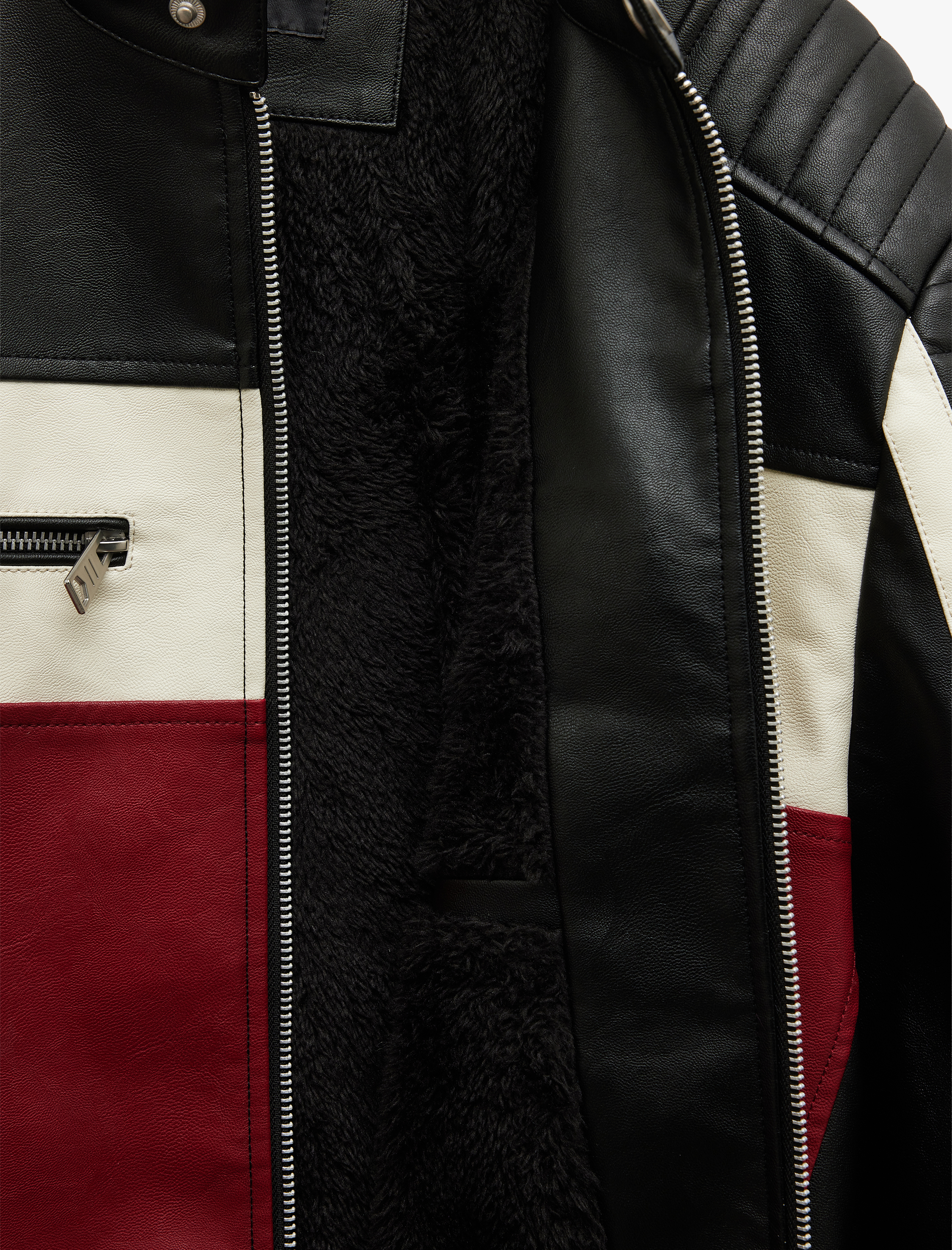   Mandarin Yaka Uzun Kollu Fermuarlı Deri Ceket