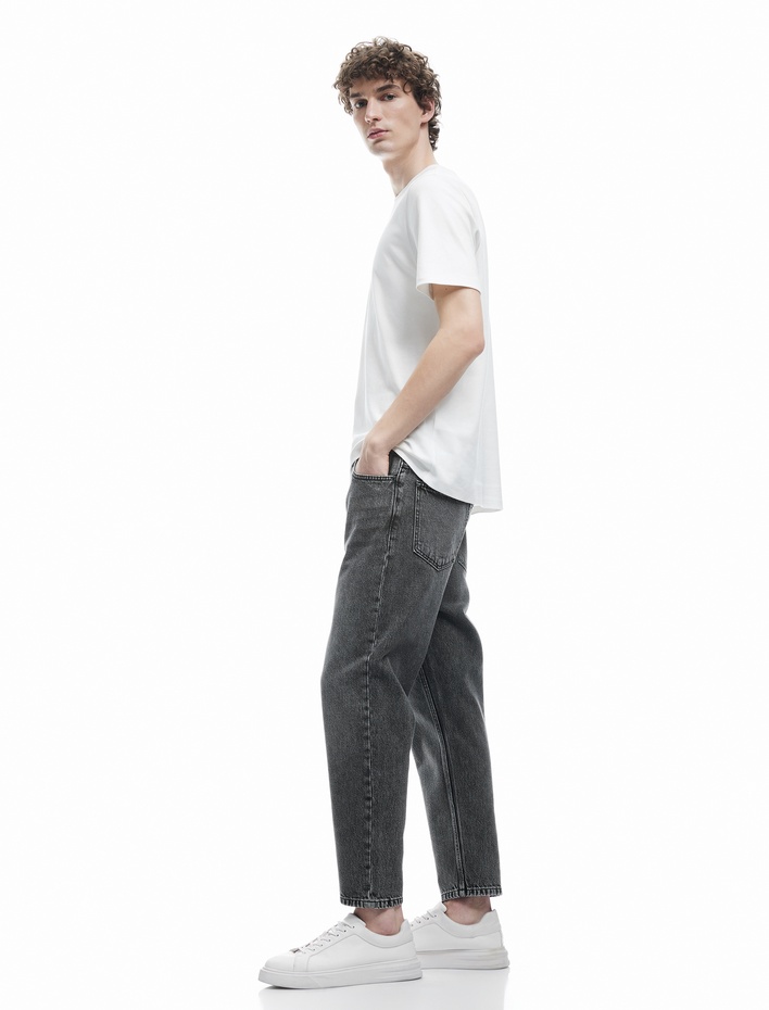  Pamuklu Bol Kesim Düğmeli Jean Pantolon - Loose Straight Fit Jean