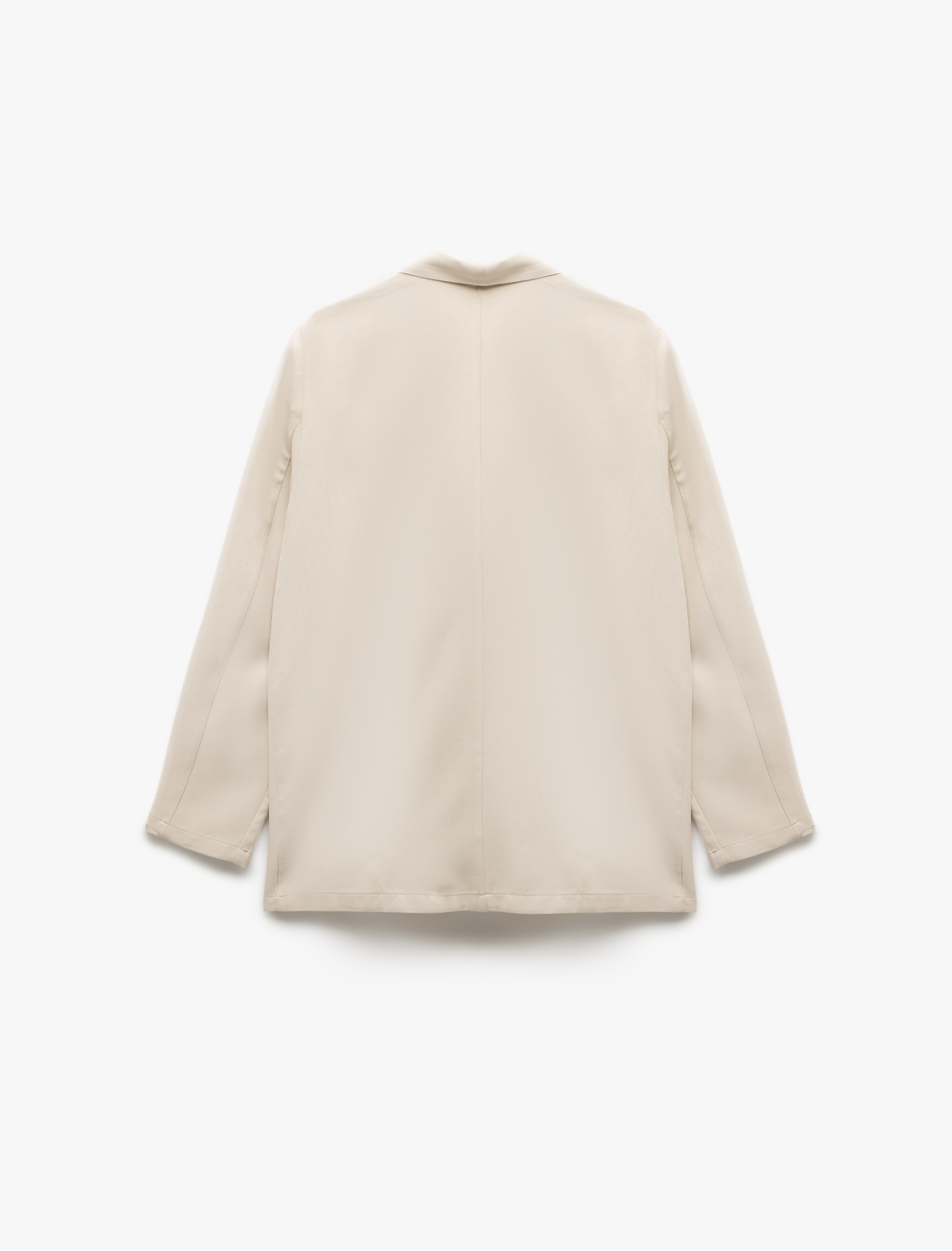 Uzun Kollu Cepli Keten Karışımlı Kruvaze Oversize Blazer Ceket