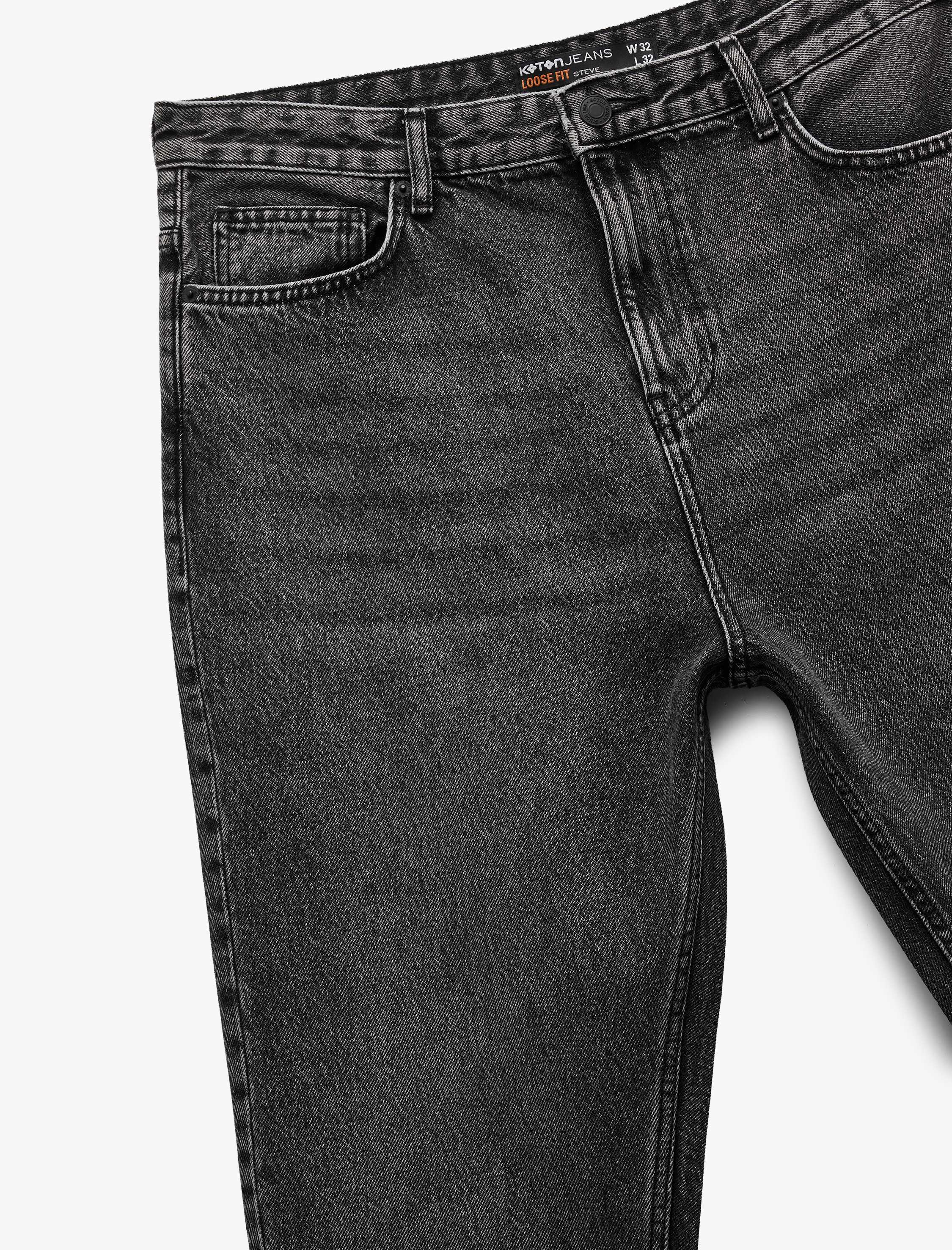   Pamuklu Bol Kesim Düğmeli Jean Pantolon - Loose Straight Fit Jean