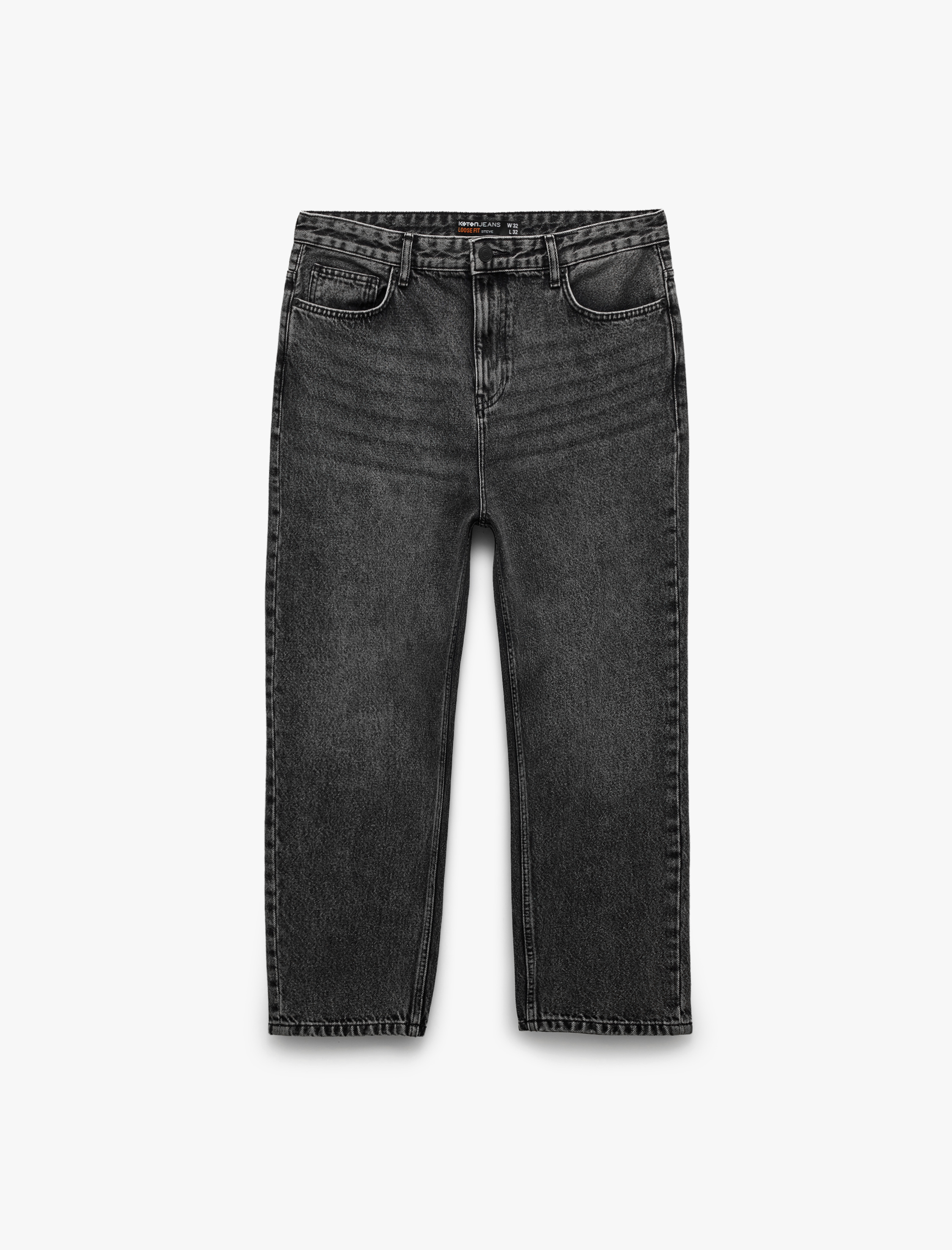   Pamuklu Bol Kesim Düğmeli Jean Pantolon - Loose Straight Fit Jean