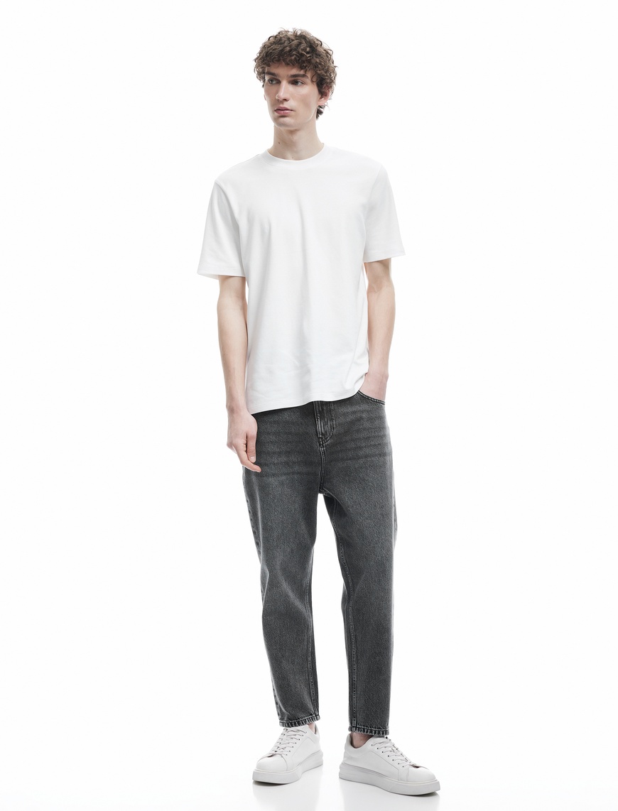   Pamuklu Bol Kesim Düğmeli Jean Pantolon - Loose Straight Fit Jean