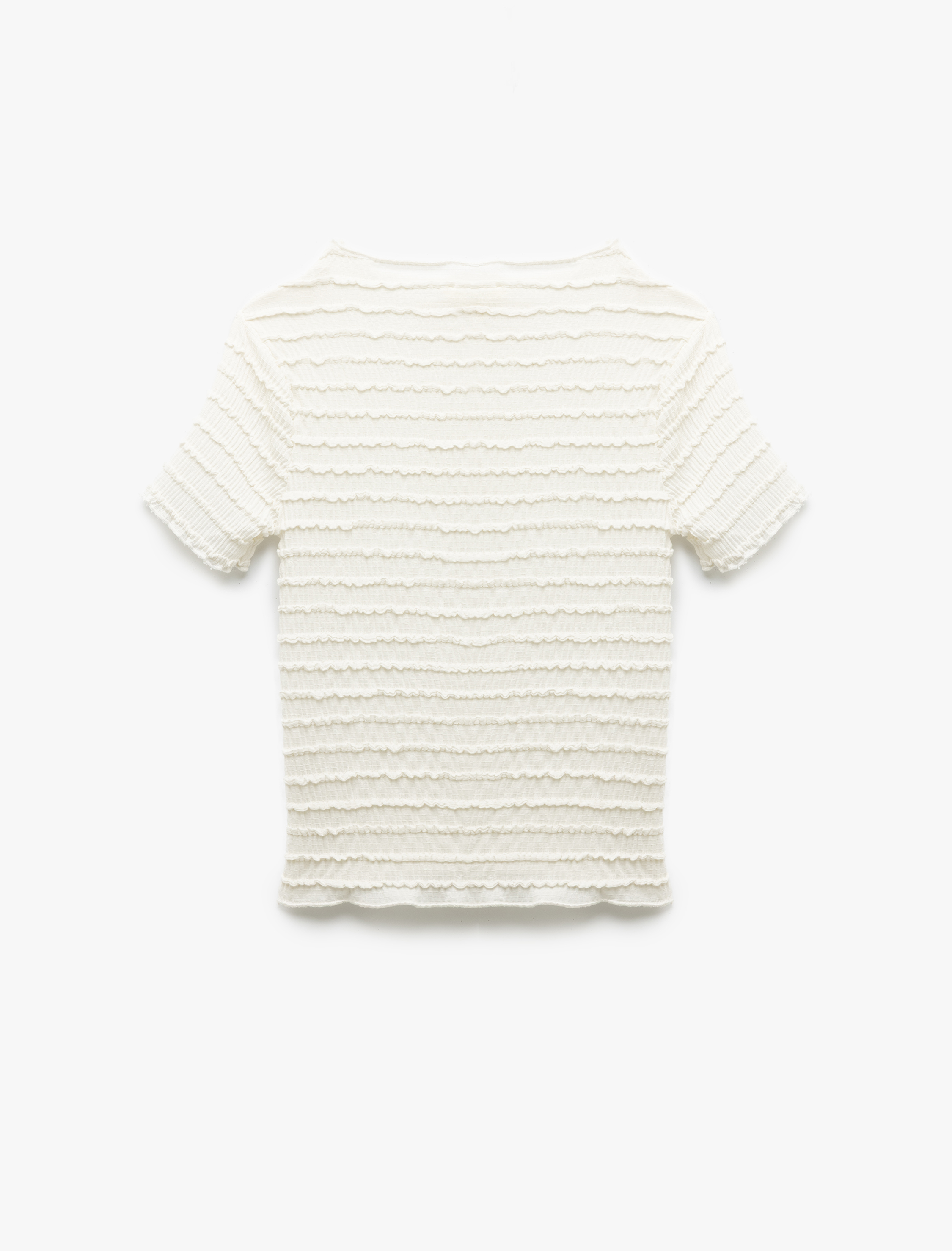   Bürümcük Kumaş Dokulu Hafif Dik Yaka Kısa Kollu Tişört