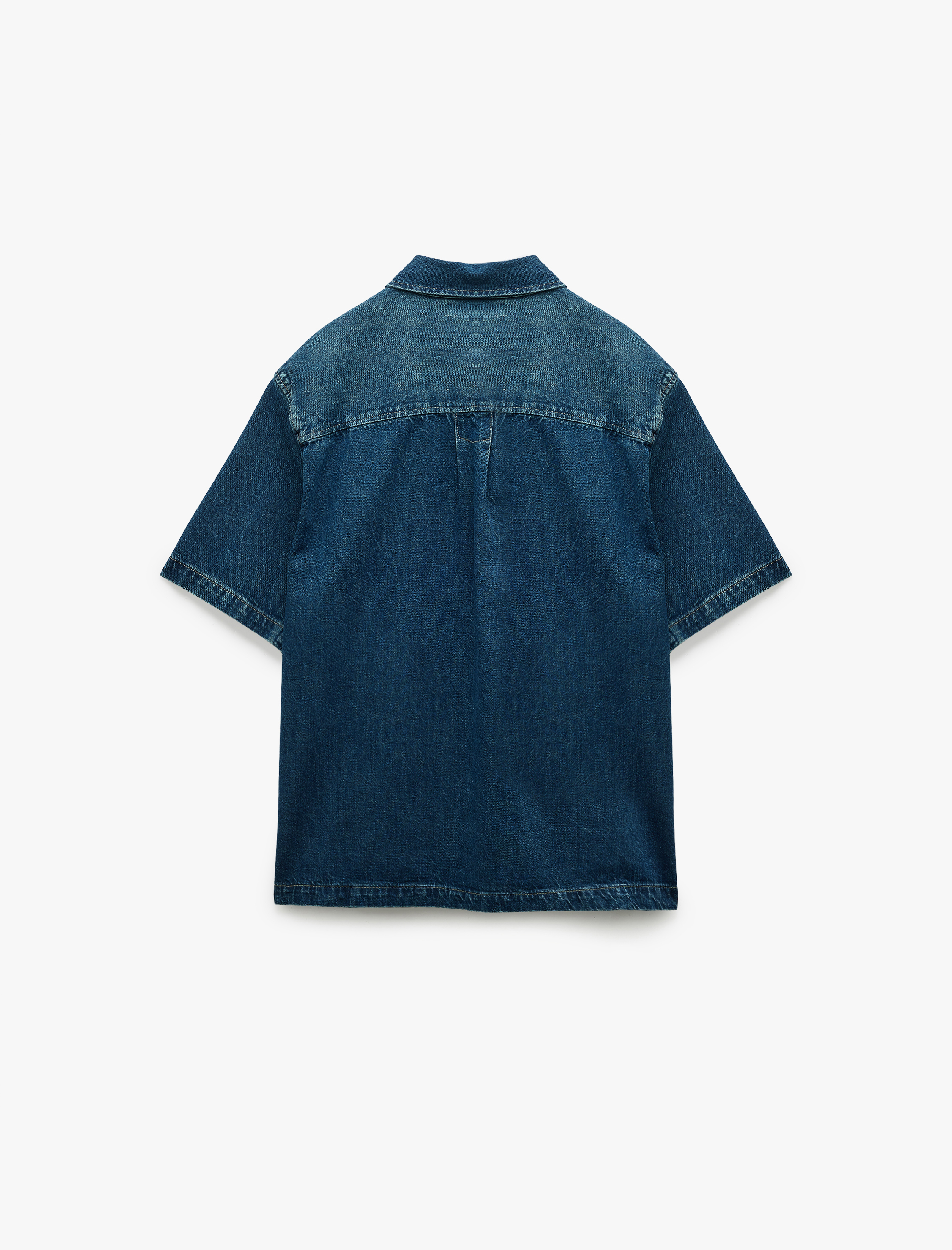   Pamuklu Cepli Kısa Kollu Oversize Denim Gömlek Ceket