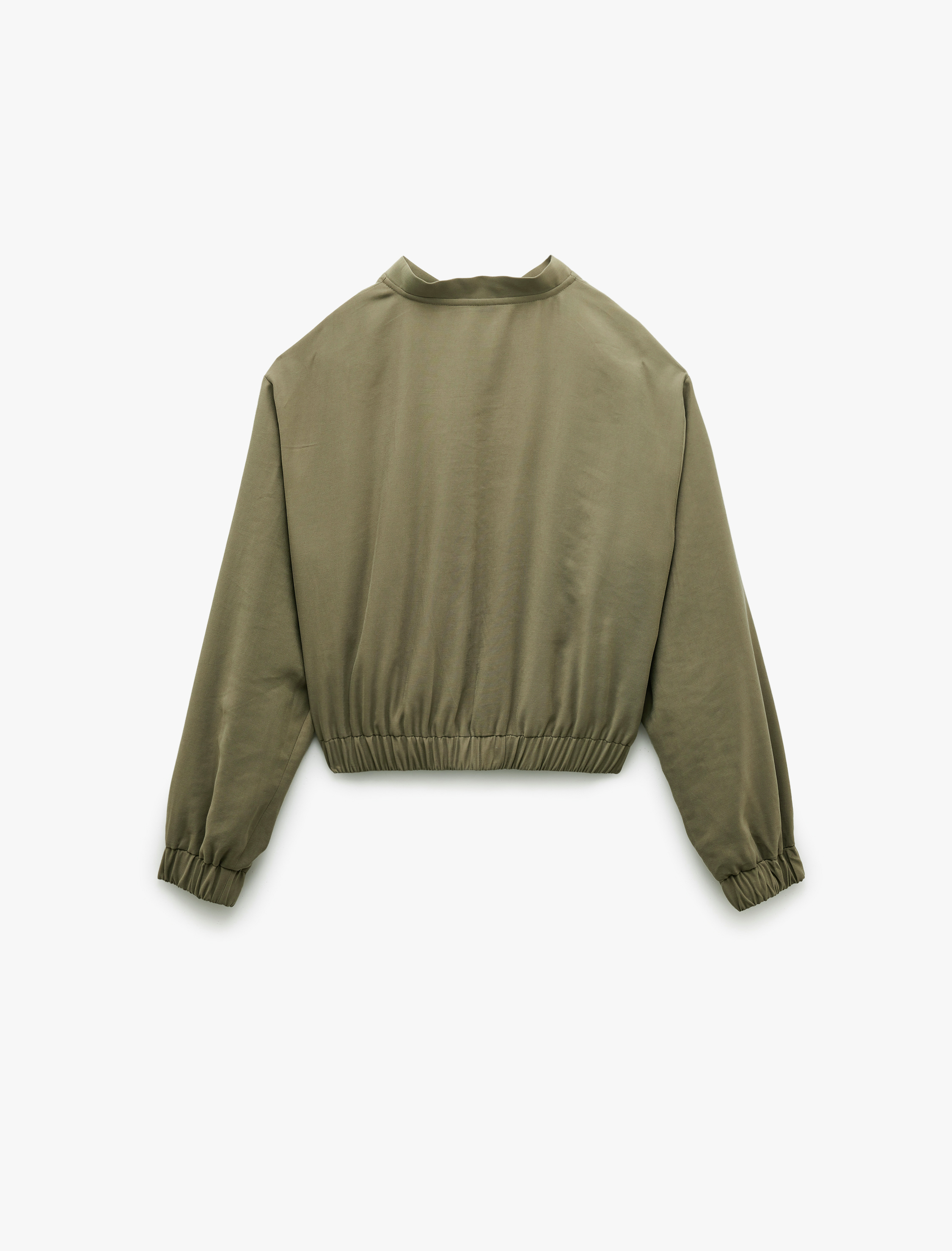 Viskon Kumaş Cepli Uzun Kollu Bisiklet Yaka Bomber Ceket