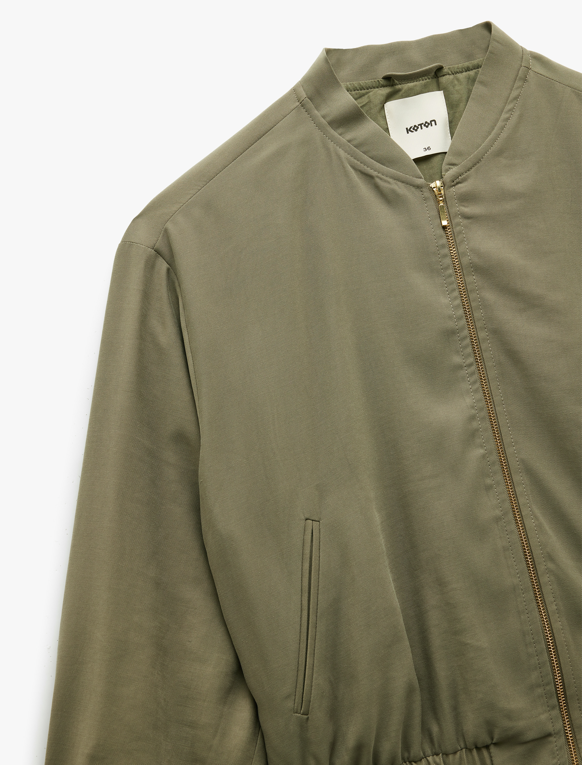 Viskon Kumaş Cepli Uzun Kollu Bisiklet Yaka Bomber Ceket