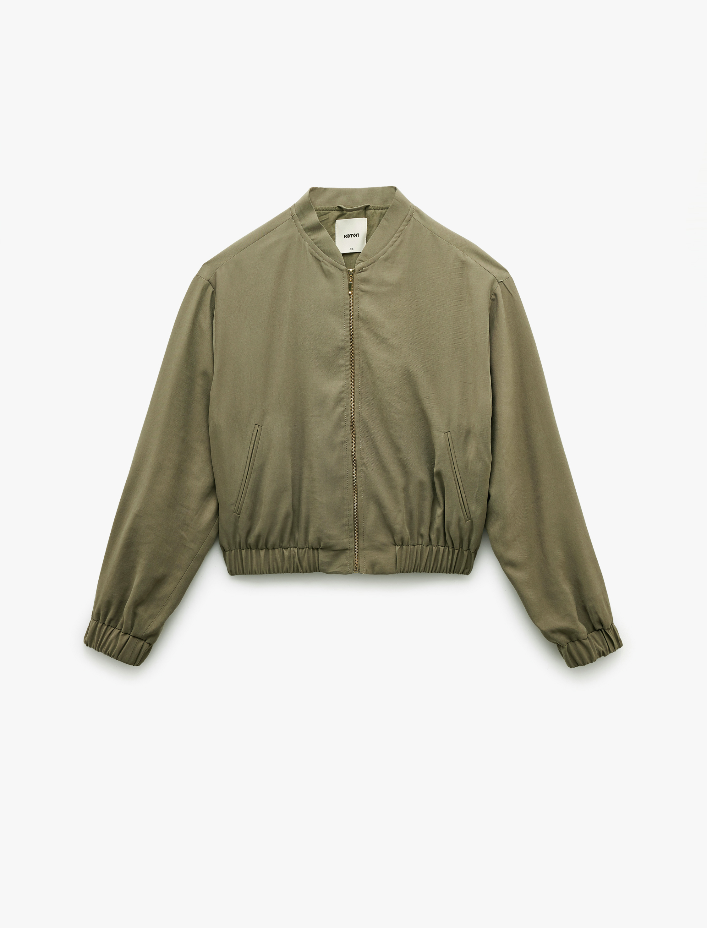 Viskon Kumaş Cepli Uzun Kollu Bisiklet Yaka Bomber Ceket