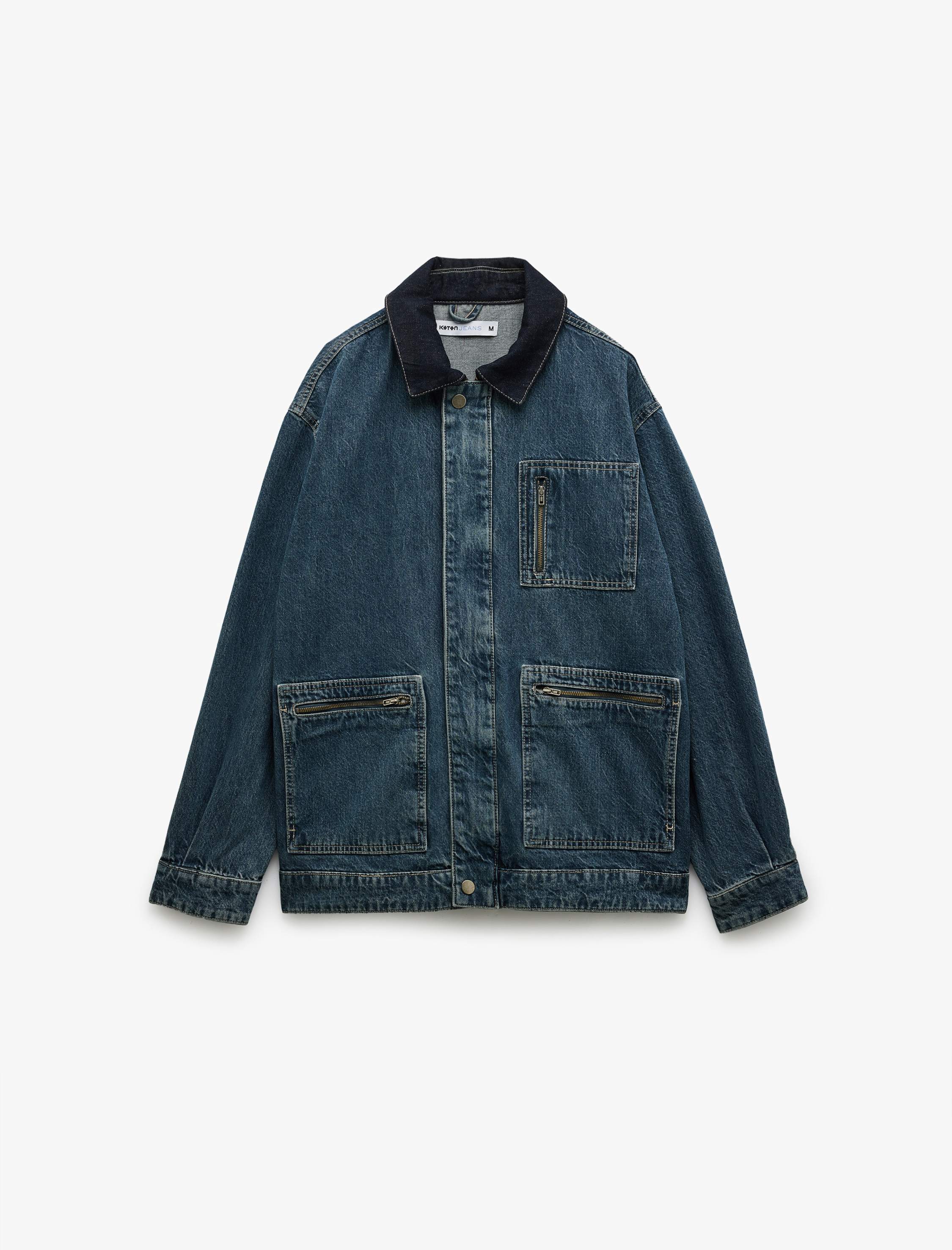 Pamuklu Oversize Uzun Kollu Fermuar Detaylı Denim Ceket