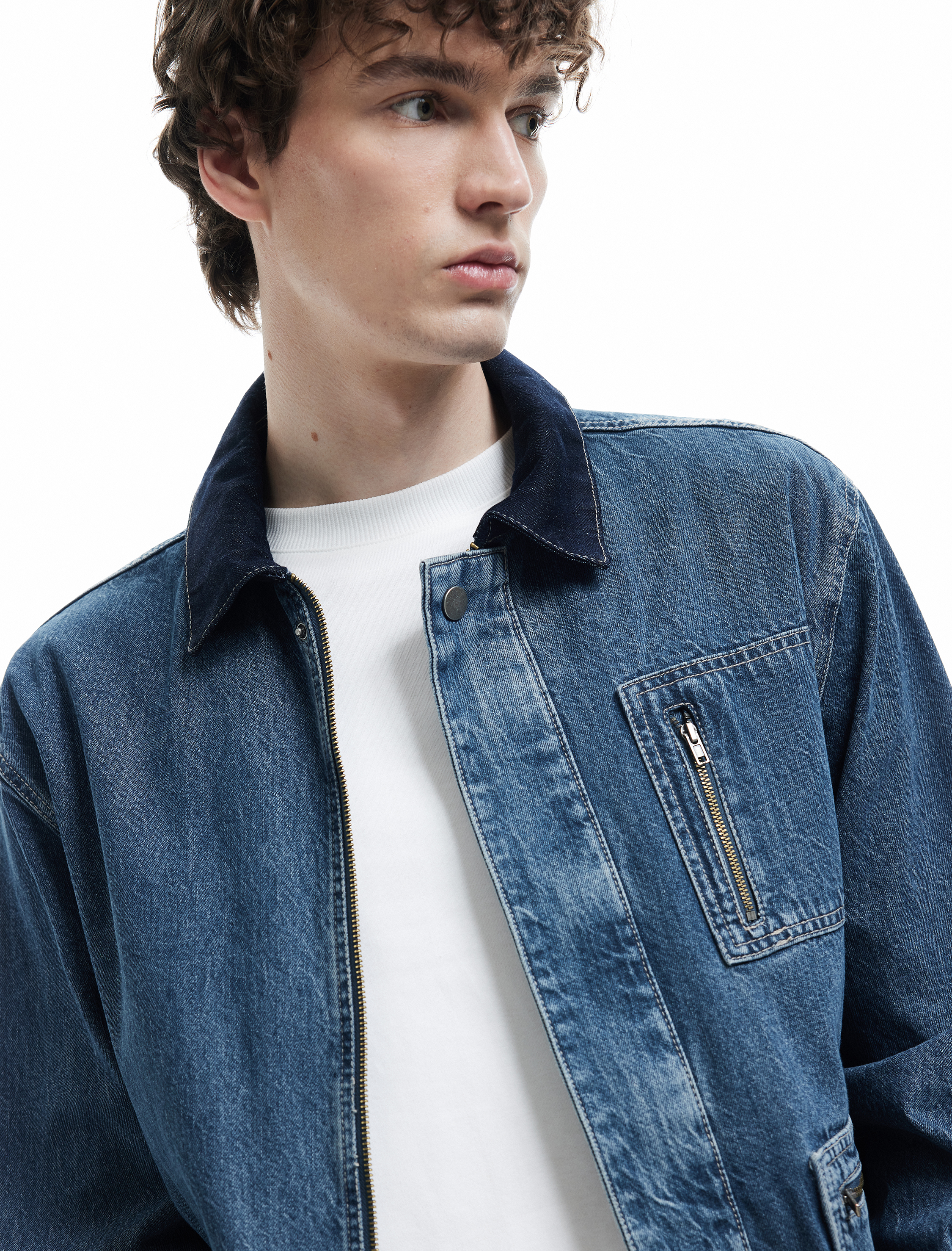 Pamuklu Oversize Uzun Kollu Fermuar Detaylı Denim Ceket