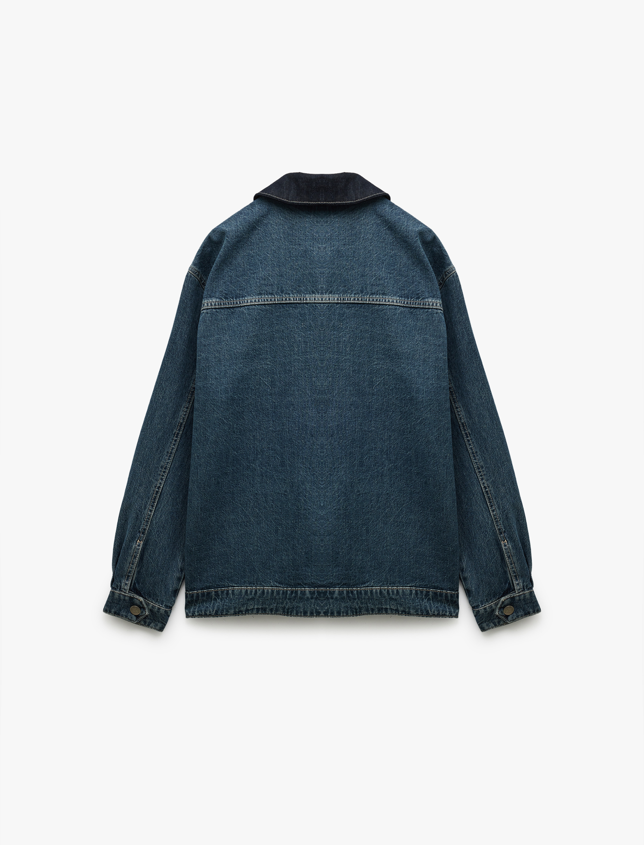 Pamuklu Oversize Uzun Kollu Fermuar Detaylı Denim Ceket