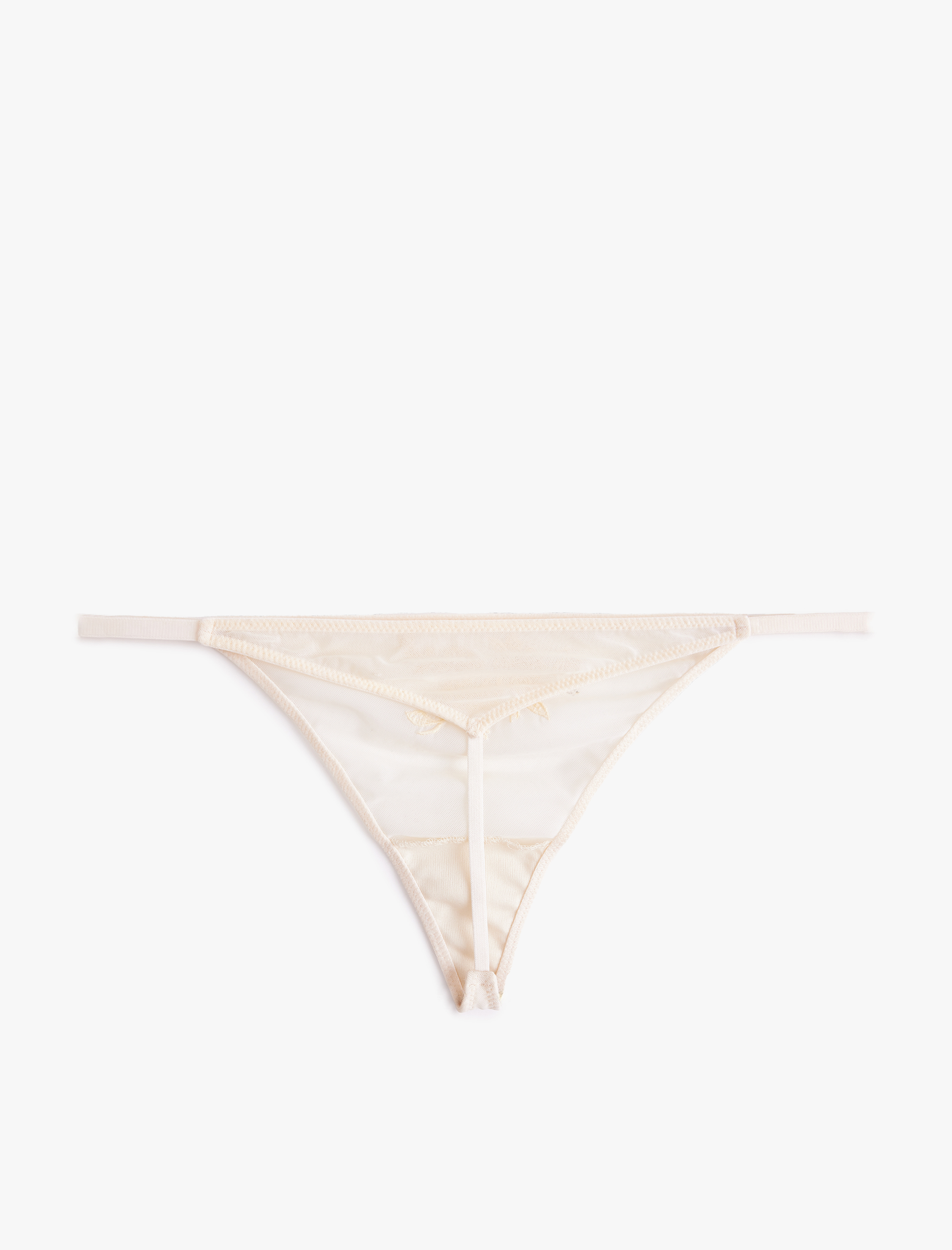   Nakış Detaylı Transparan Tül Dantelli String Külot