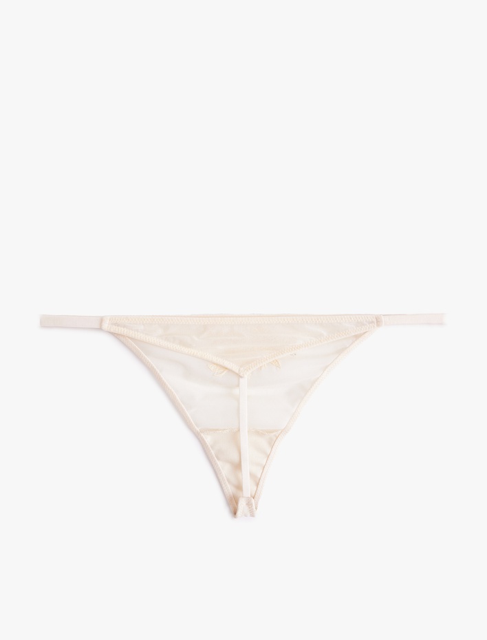  Nakış Detaylı Transparan Tül Dantelli String Külot