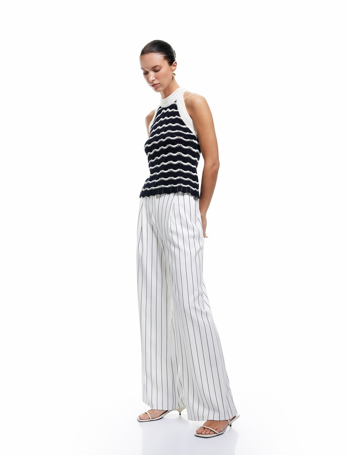  Koton X Sima Tarkan - Viskon Çizgili Cepli Geniş Paça Palazzo Pantolon