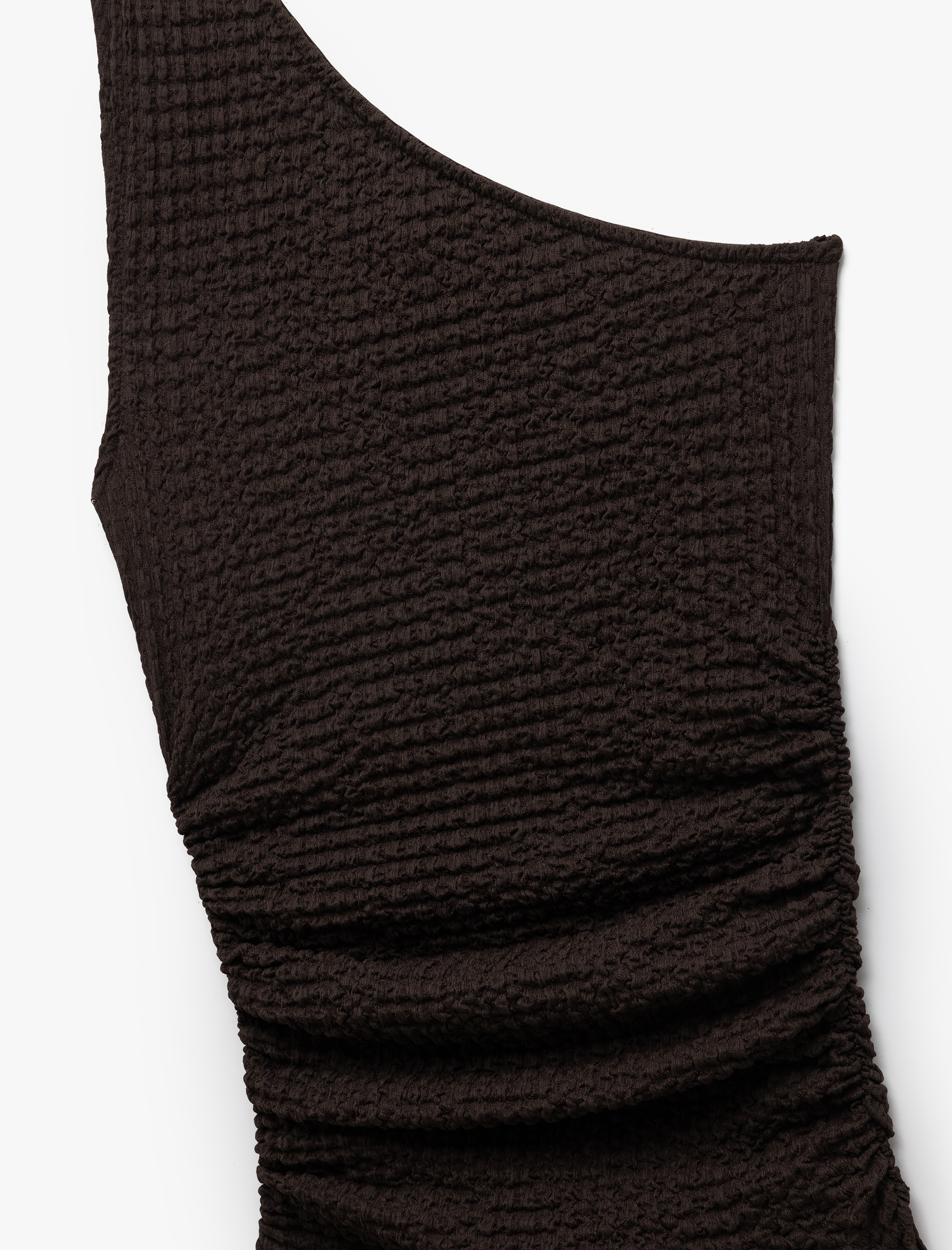   Bürümcük Kumaş Slim Fit Drapeli Midi Tek Omuz Kalem Elbise