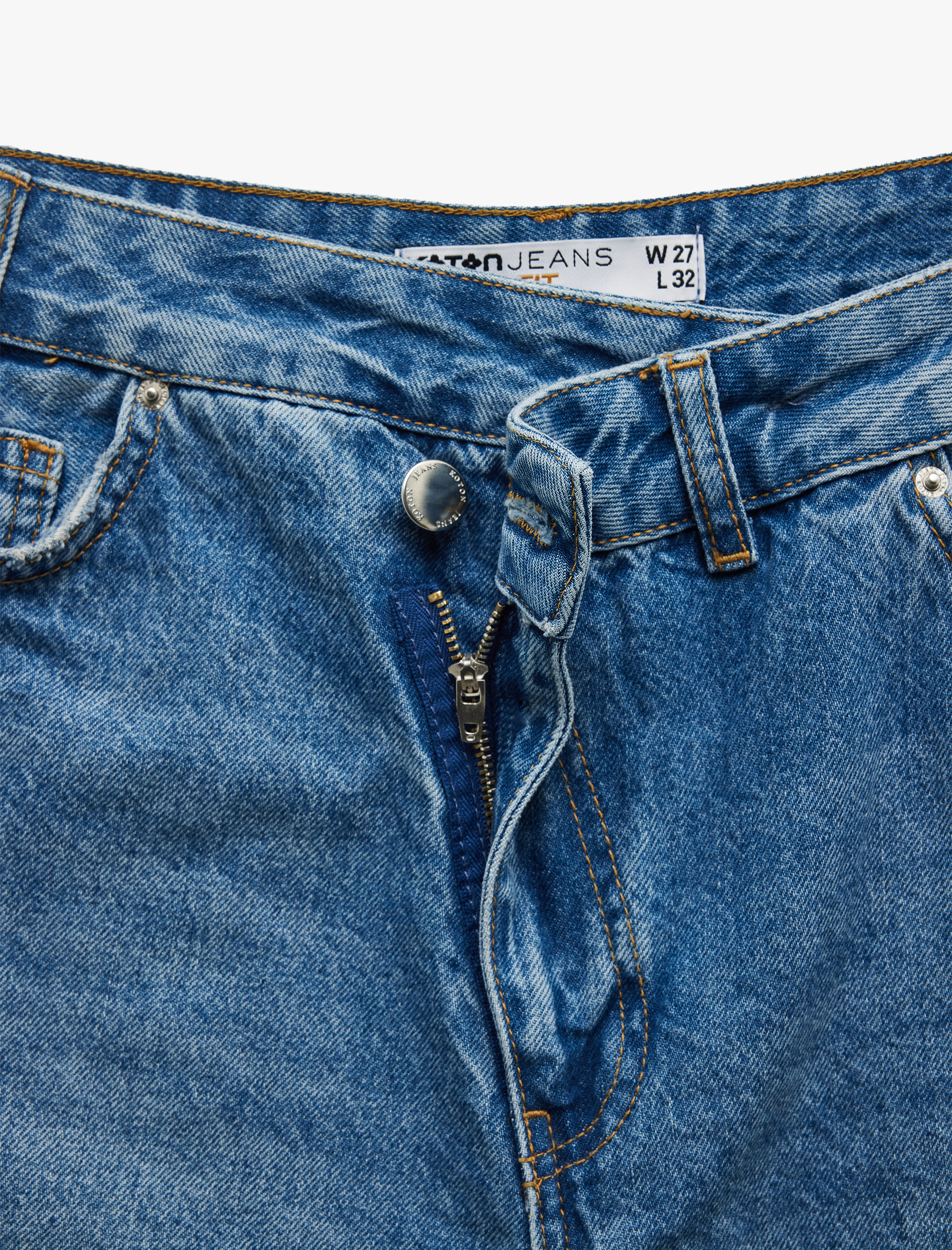 Bol Paça Cepli Düğmeli Jean Pantolon - Loose Straight Fit Jean