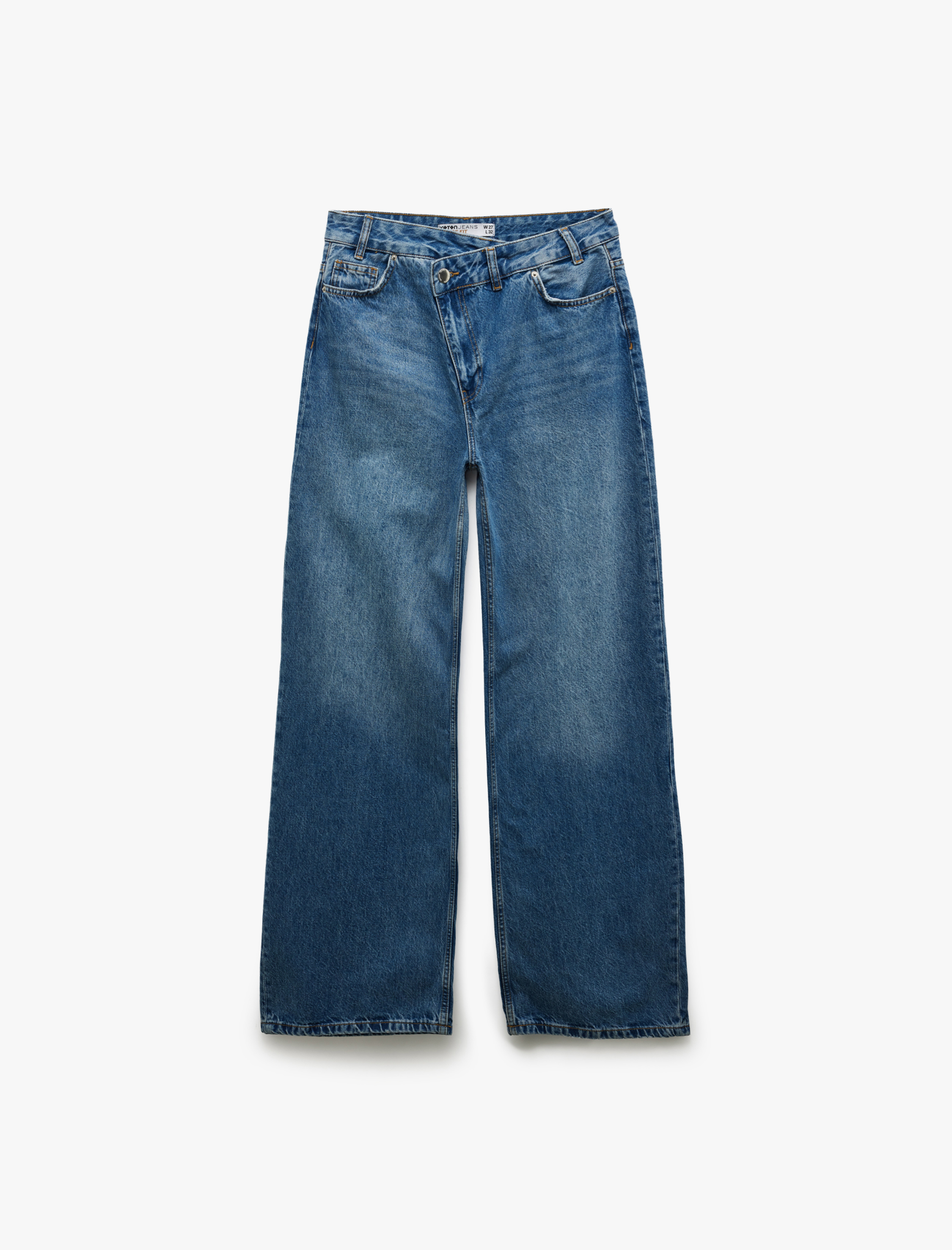 Bol Paça Cepli Düğmeli Jean Pantolon - Loose Straight Fit Jean