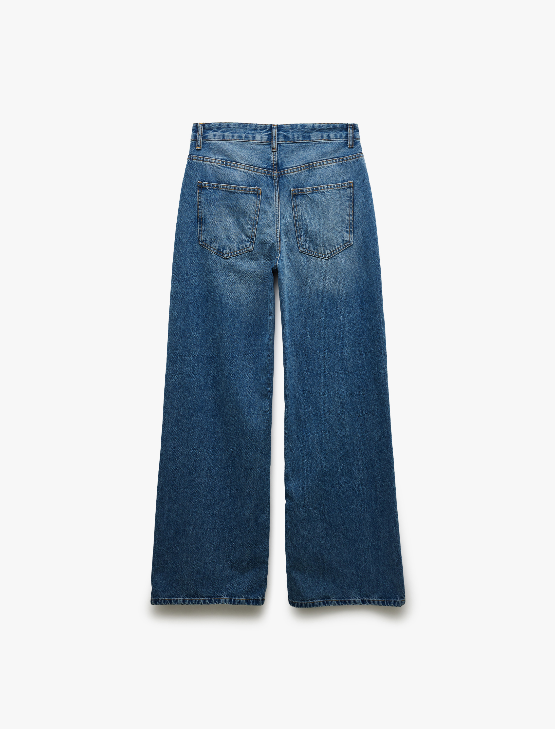 Bol Paça Cepli Düğmeli Jean Pantolon - Loose Straight Fit Jean