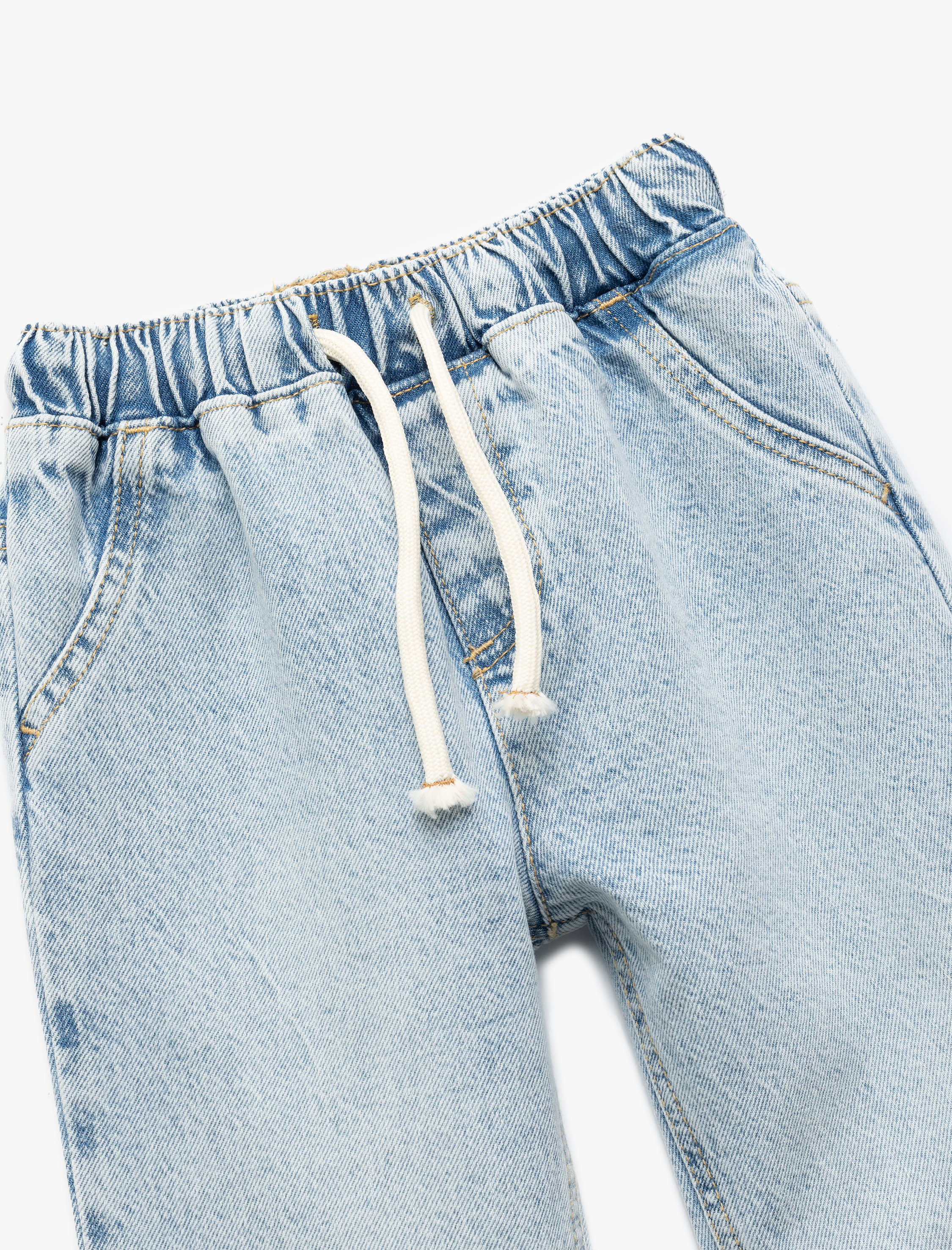  Erkek Bebek Beli Bağcıklı Cepli Pamuklu Denim Jogger Pantolon