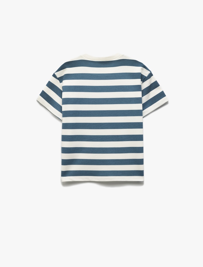 Erkek Çocuk Baskılı Pamuklu Kısa Kollu Çizgili Tişört