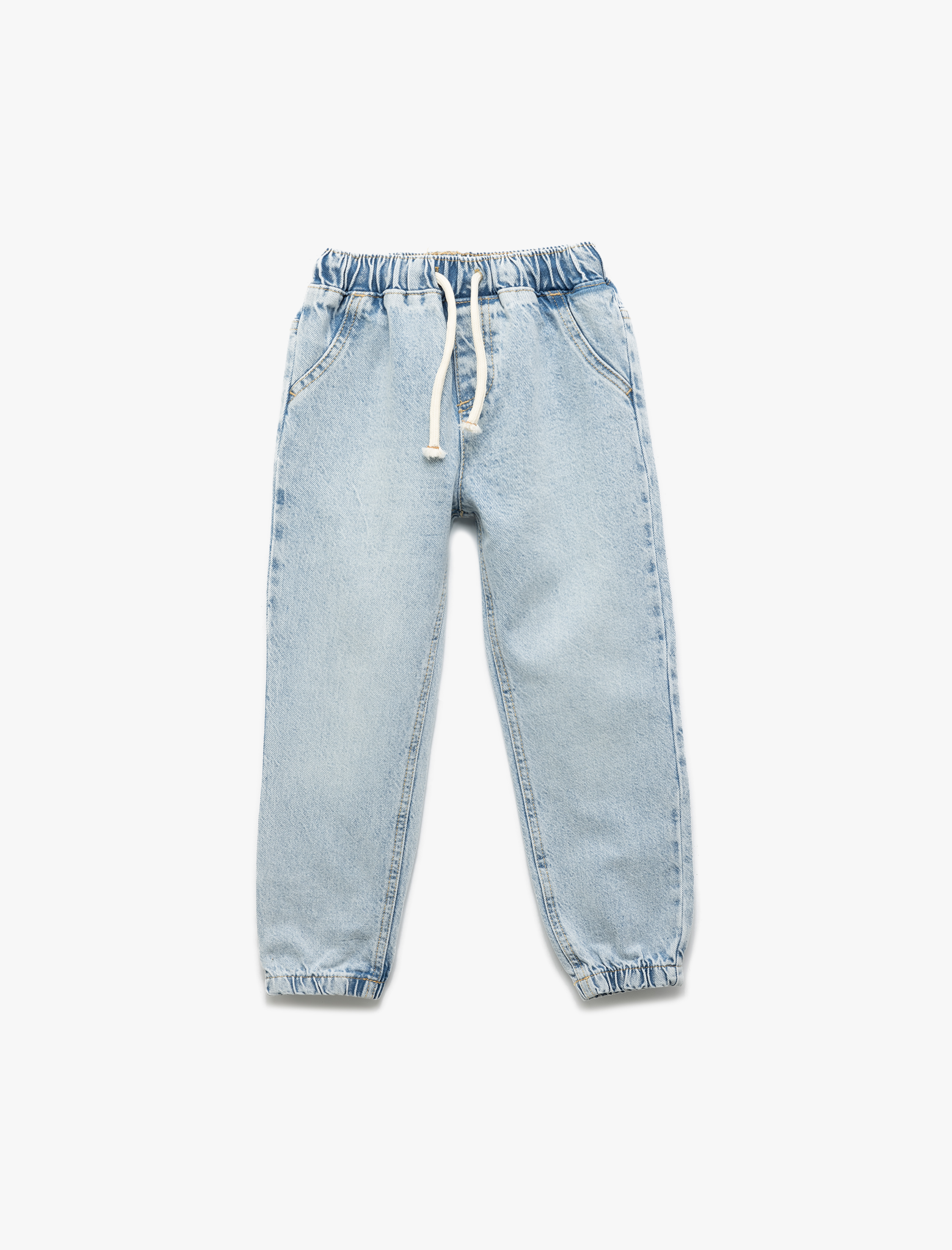 Koton Erkek Bebek Beli Bağcıklı Cepli Pamuklu Denim Jogger Pantolon -1