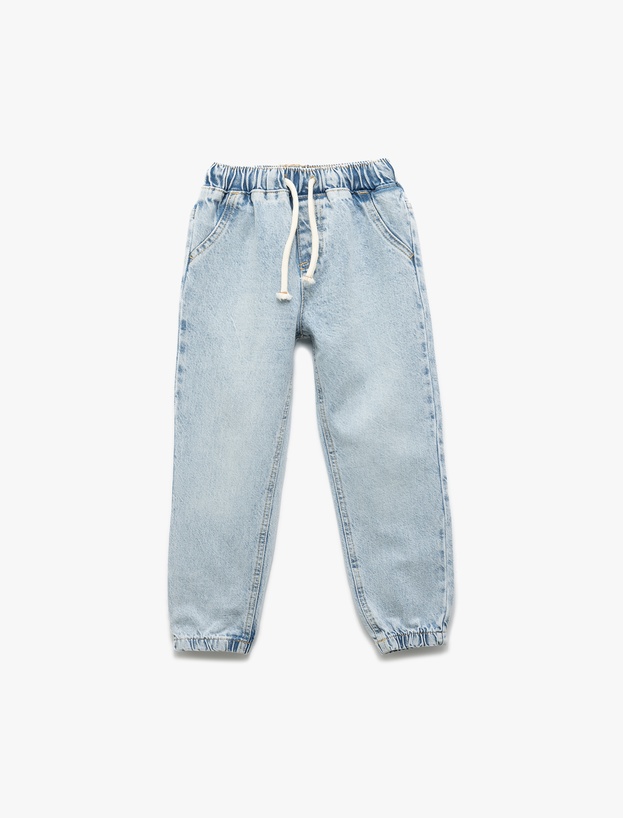 Beli Bağcıklı Cepli Pamuklu Denim Jogger Pantolon_0