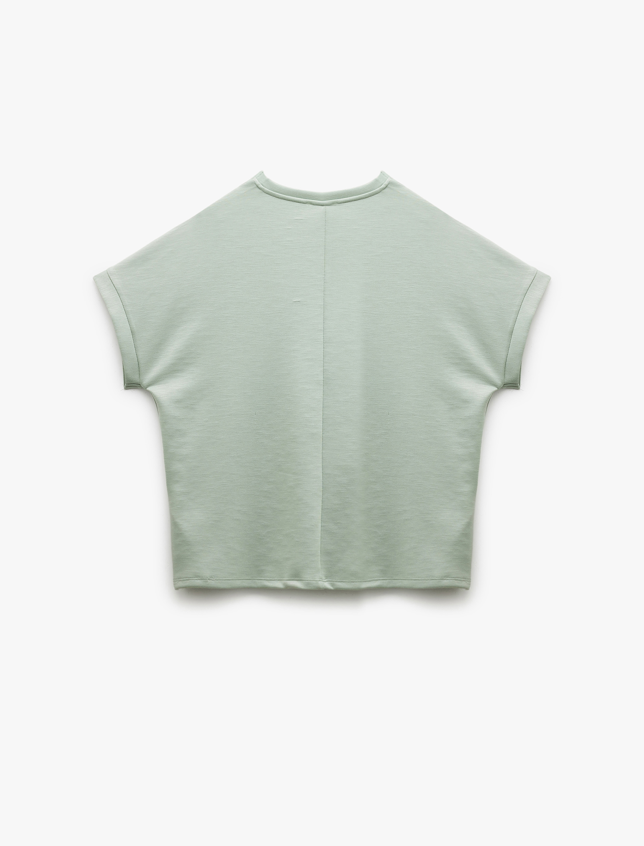   Viskon Kumaş Dikiş Detaylı Kısa Kollu Bisiklet Yaka Tişört