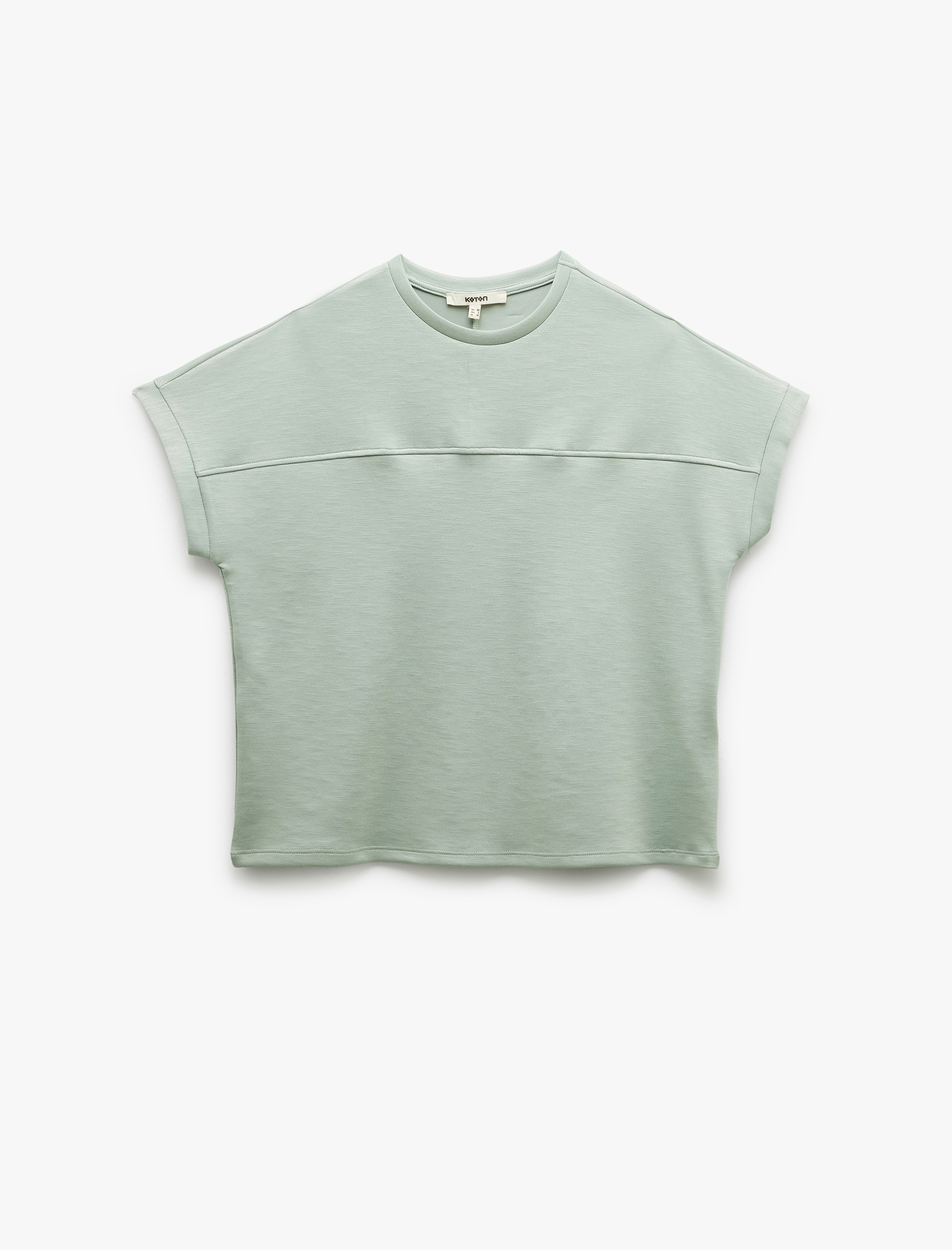   Viskon Kumaş Dikiş Detaylı Kısa Kollu Bisiklet Yaka Tişört