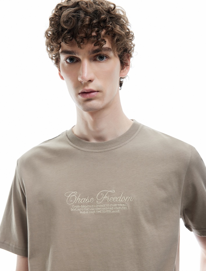  Pamuklu Baskılı Kısa Kollu Bisiklet Yaka Tişört