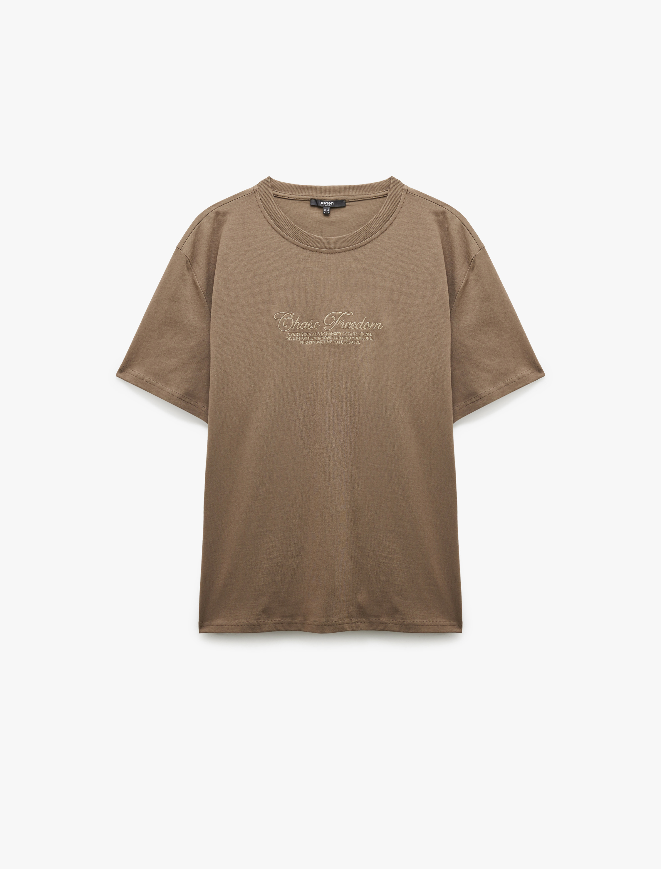   Pamuklu Baskılı Kısa Kollu Bisiklet Yaka Tişört