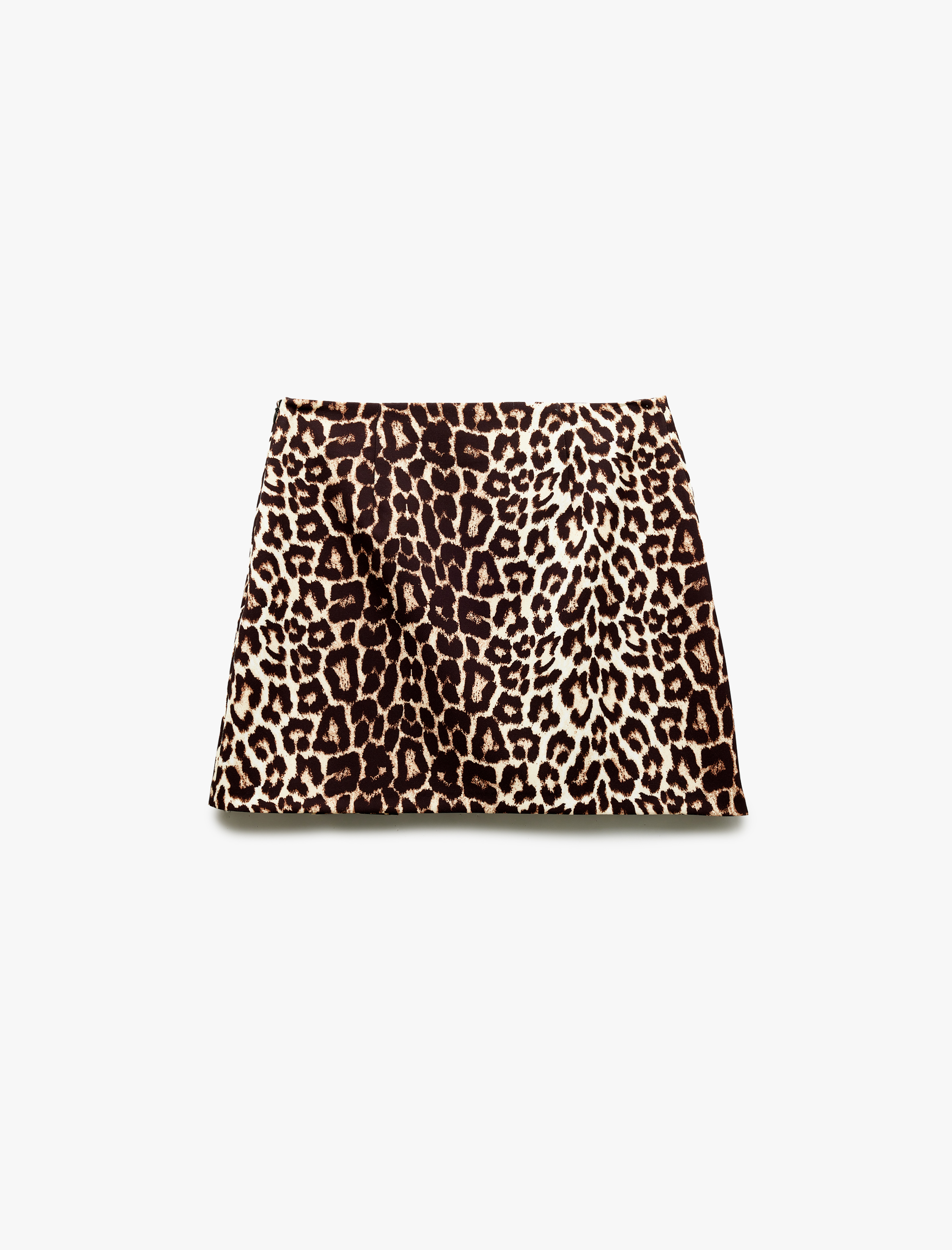   A Kesim Fiyonk Detaylı Leopar Desenli Mini Etek