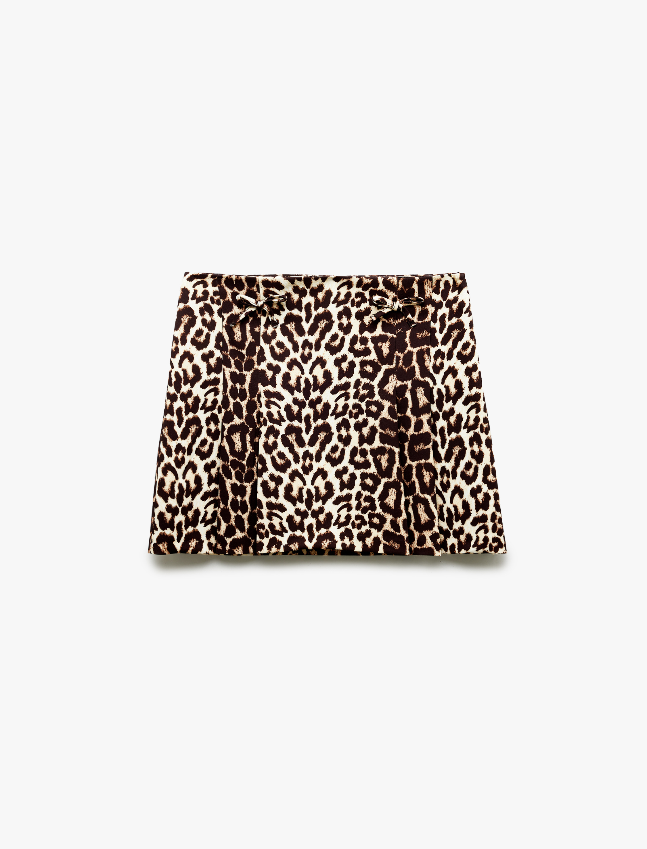   A Kesim Fiyonk Detaylı Leopar Desenli Mini Etek