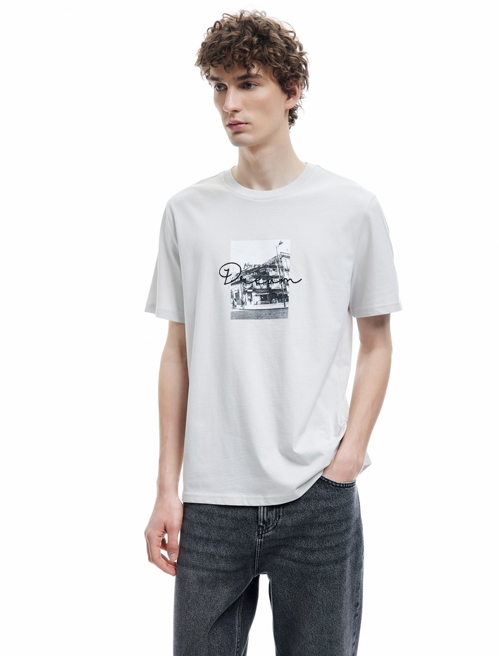  Bisiklet Yaka Kısa Kollu Pamuklu Baskılı Tişört