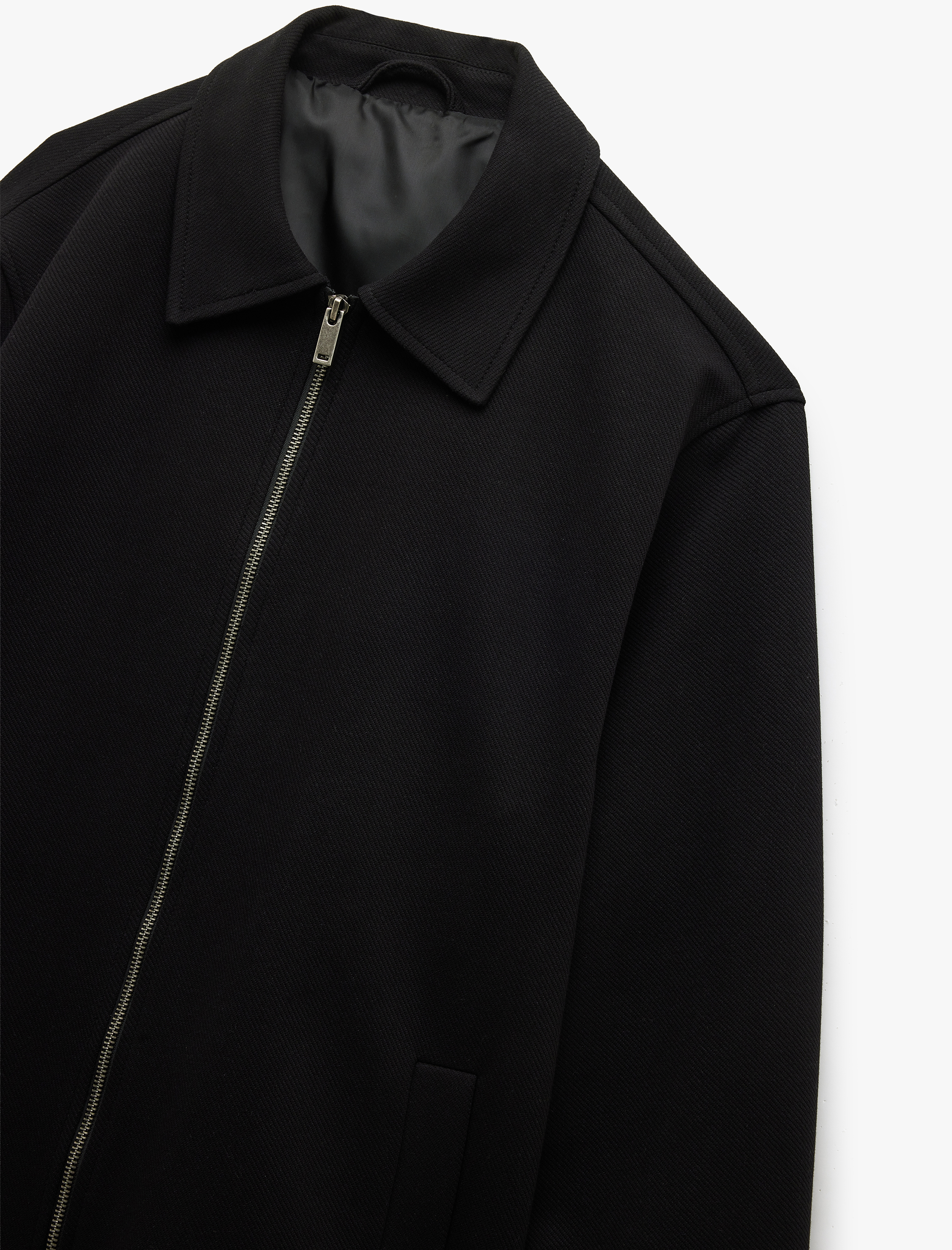   Uzun Kollu Gömlek Yaka Basic Kaşe Ceket