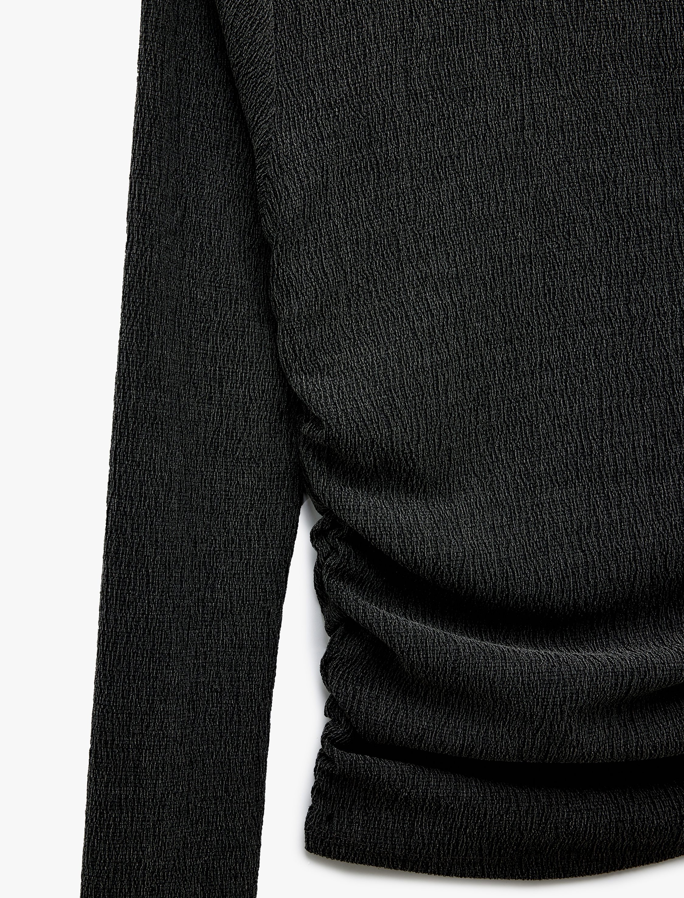   Bürümcük Kumaş Dokulu Drapeli Uzun Kollu Bisiklet Yaka Tişört