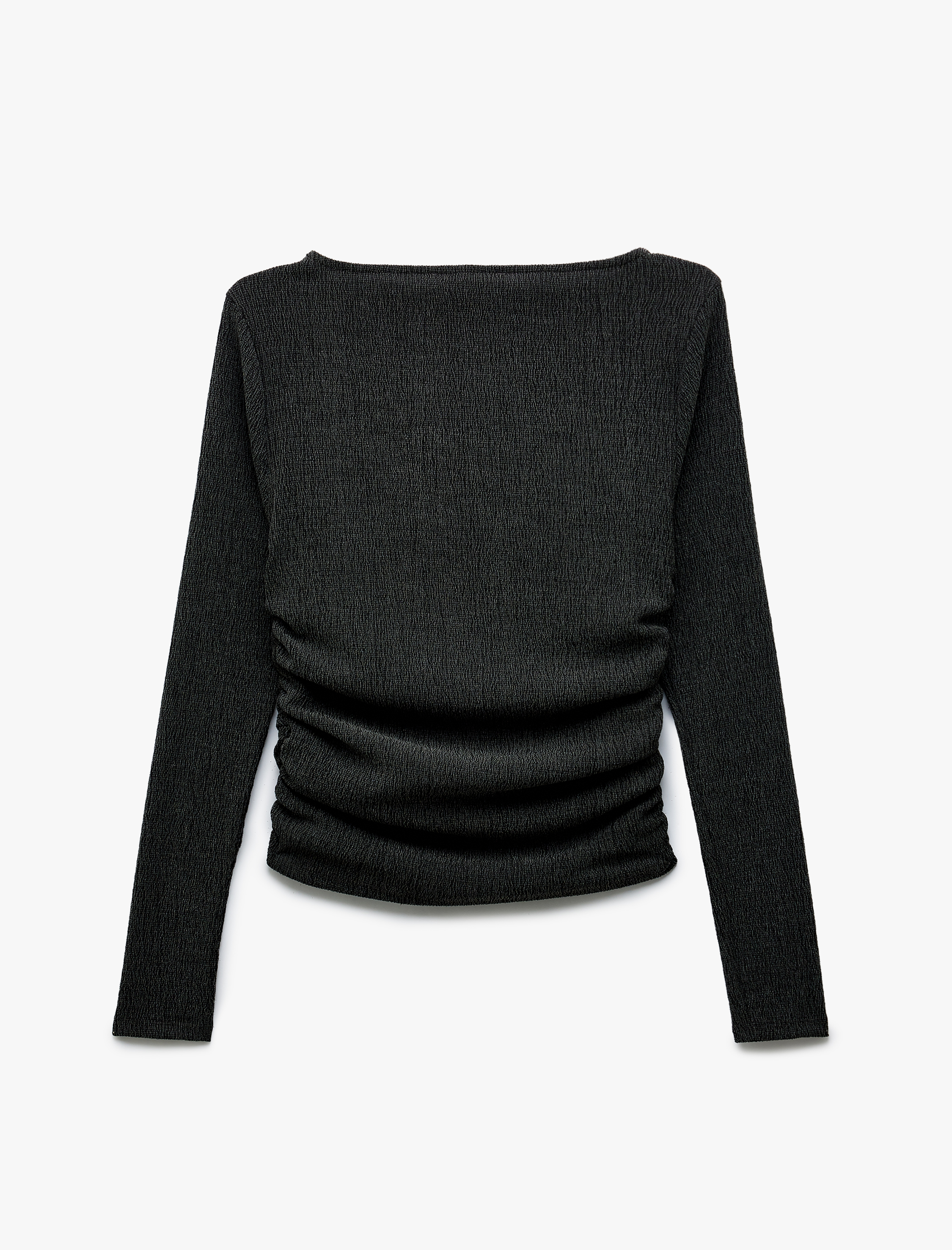   Bürümcük Kumaş Dokulu Drapeli Uzun Kollu Bisiklet Yaka Tişört