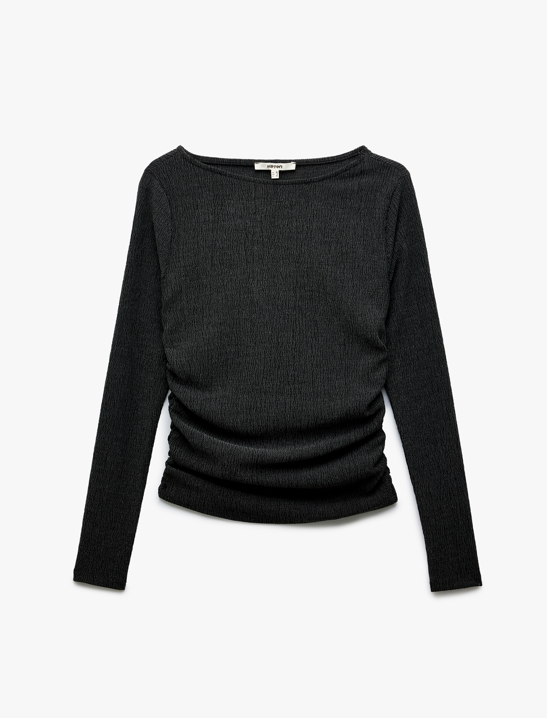   Bürümcük Kumaş Dokulu Drapeli Uzun Kollu Bisiklet Yaka Tişört