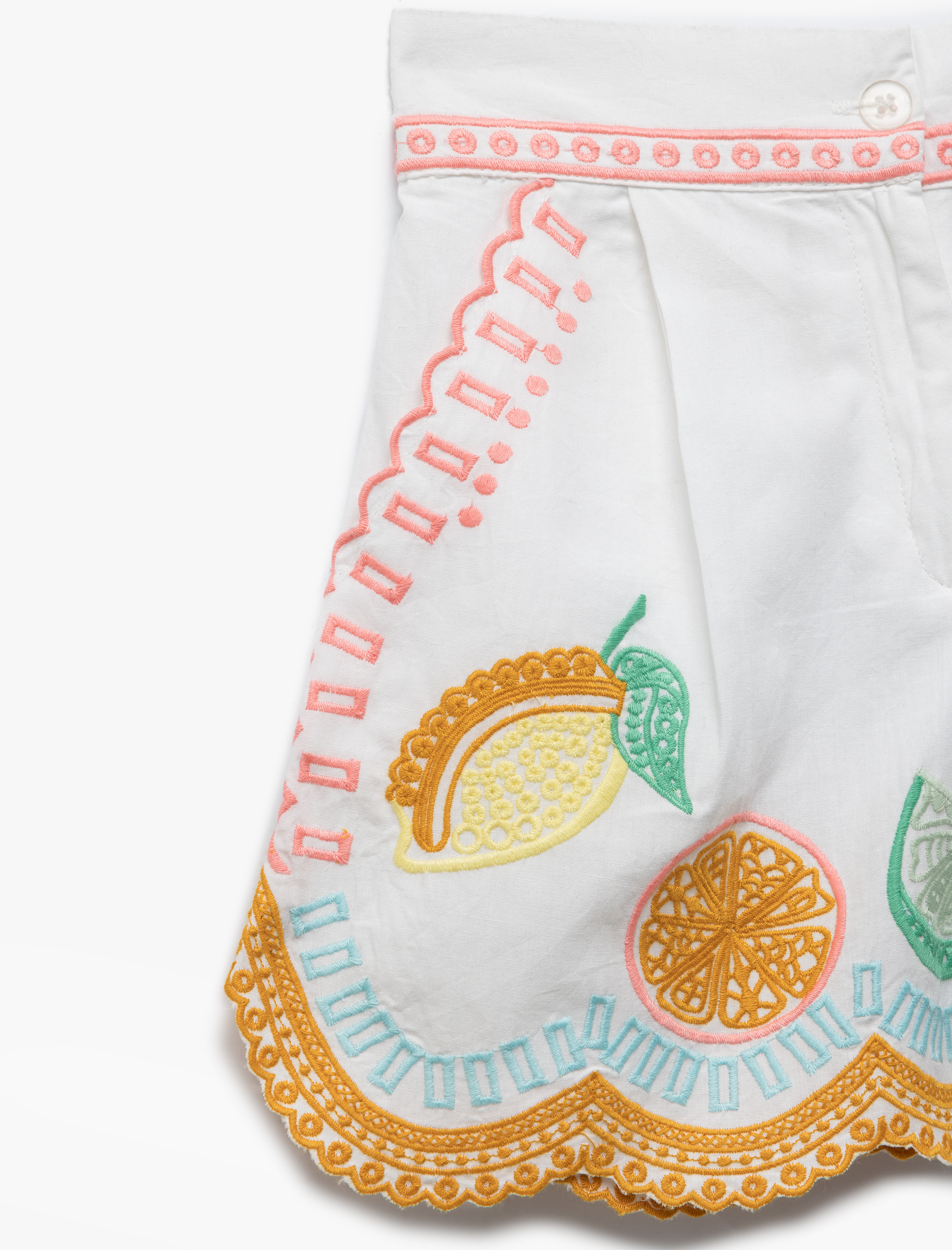  Kız Çocuk Pamuklu İşlemeli Meyve Desenli Beli Lastikli Şort
