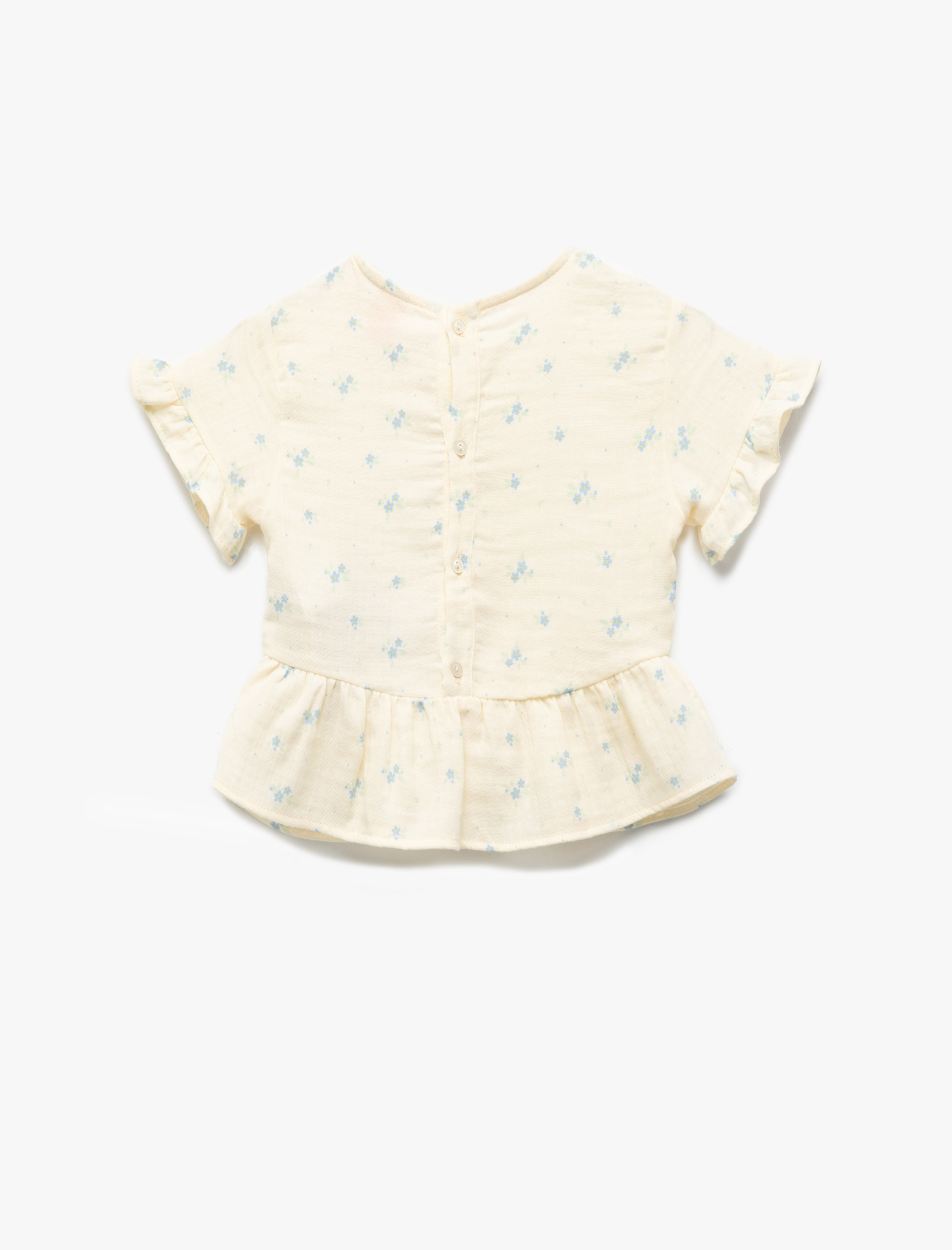 Kız Bebek Fırfır Detaylı Kısa Kollu Bisiklet Yaka Pamuklu Çiçekli Bluz