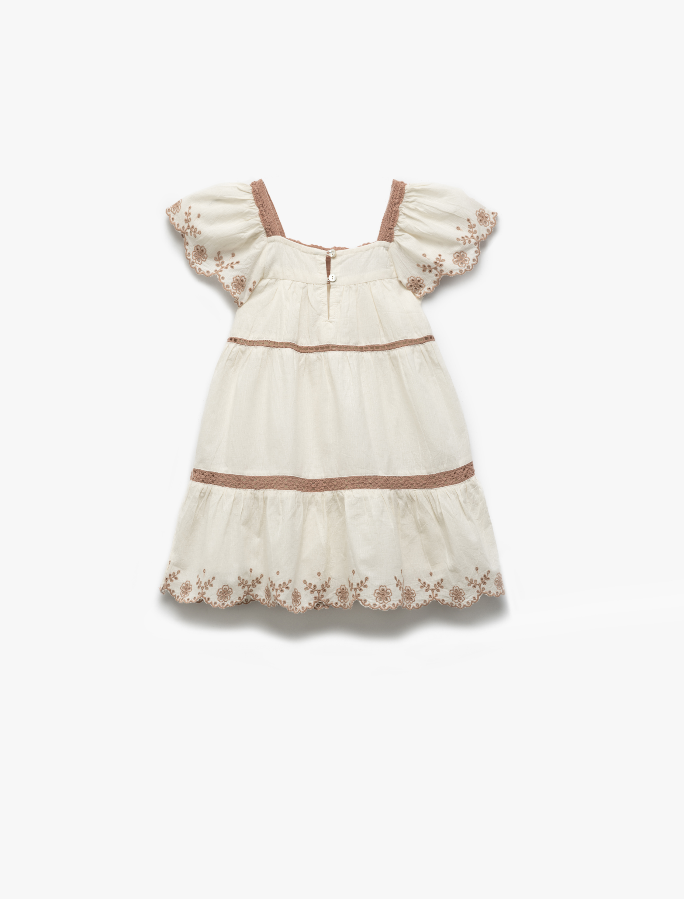  Kız Bebek Pamuklu Kare Yaka Kısa Kollu Brodeli İşlemeli Elbise