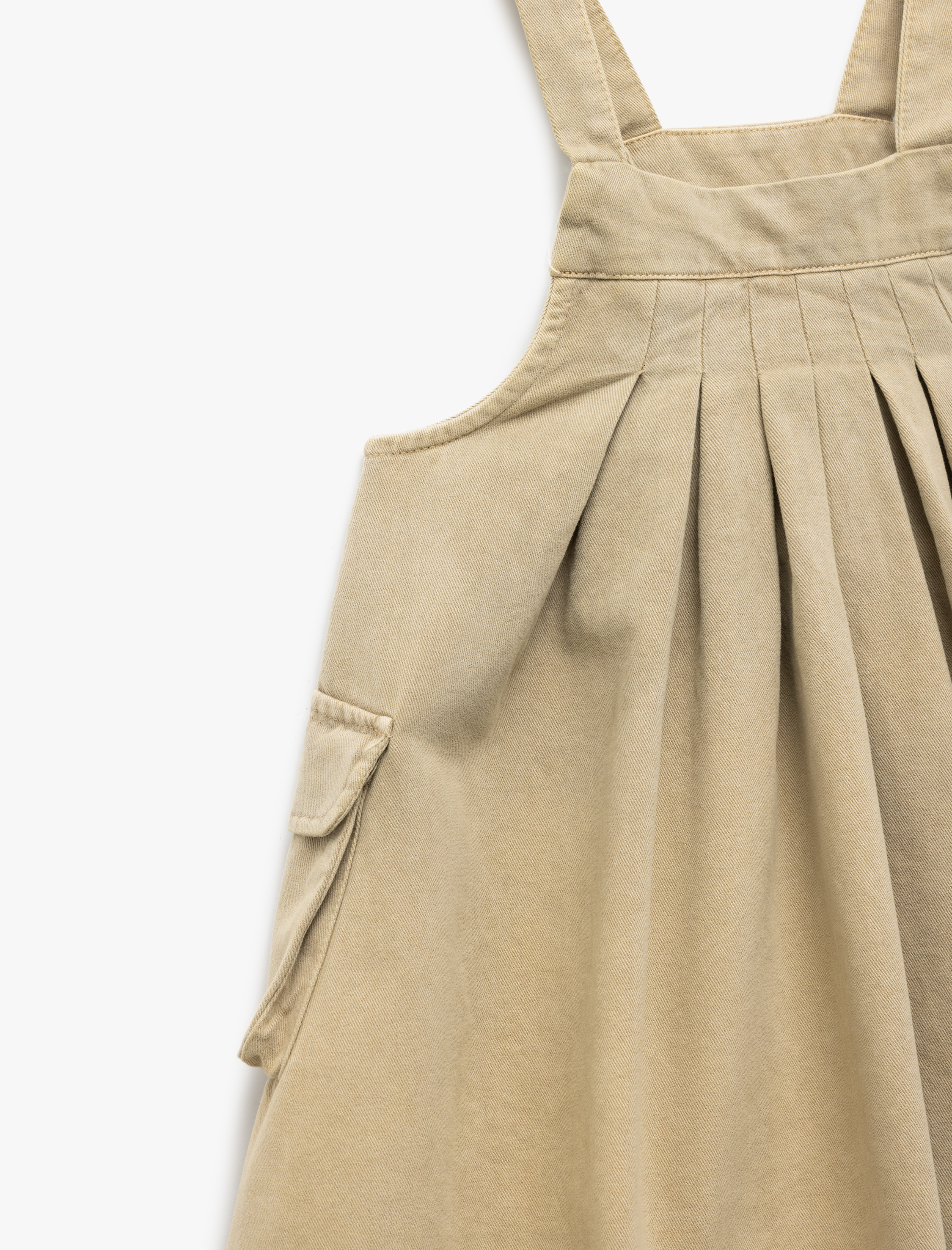  Kız Bebek Cep Detaylı Pileli Pamuklu Askılı Elbise