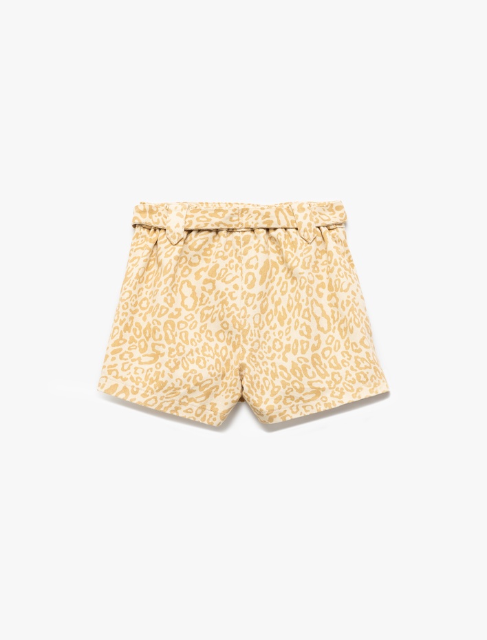 Kız Bebek Leopar Desenli Pamuklu Kapaklı Cep Detaylı Kemerli Şort Etek