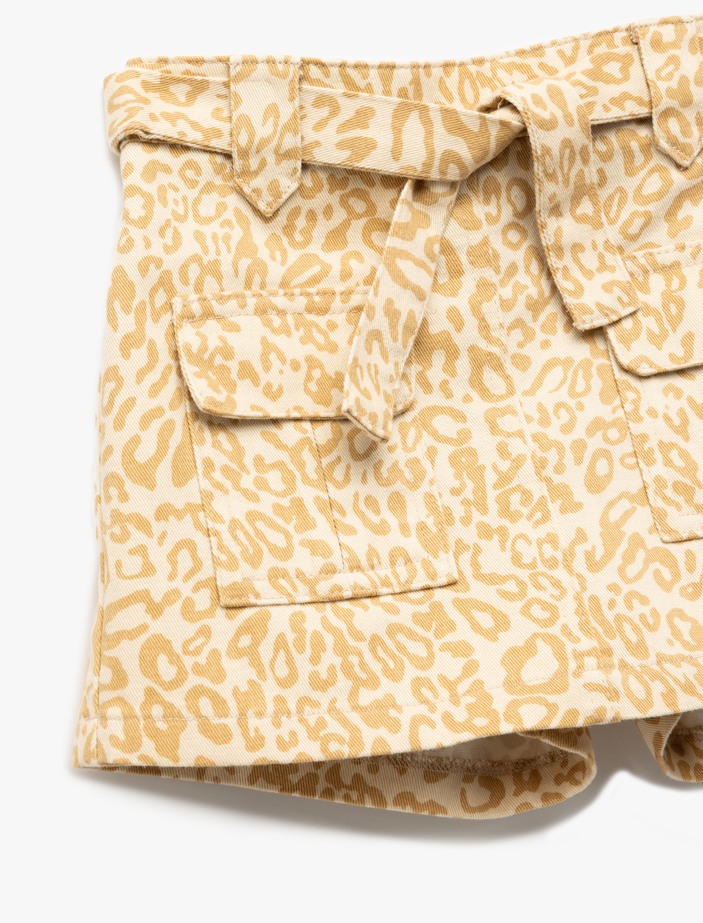  Kız Bebek Leopar Desenli Pamuklu Kapaklı Cep Detaylı Kemerli Şort Etek