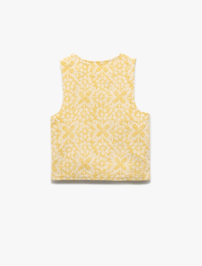 Kız Çocuk Yuvarlak Yaka Kolsuz Fermuarlı Baskılı Pamuklu Yelek