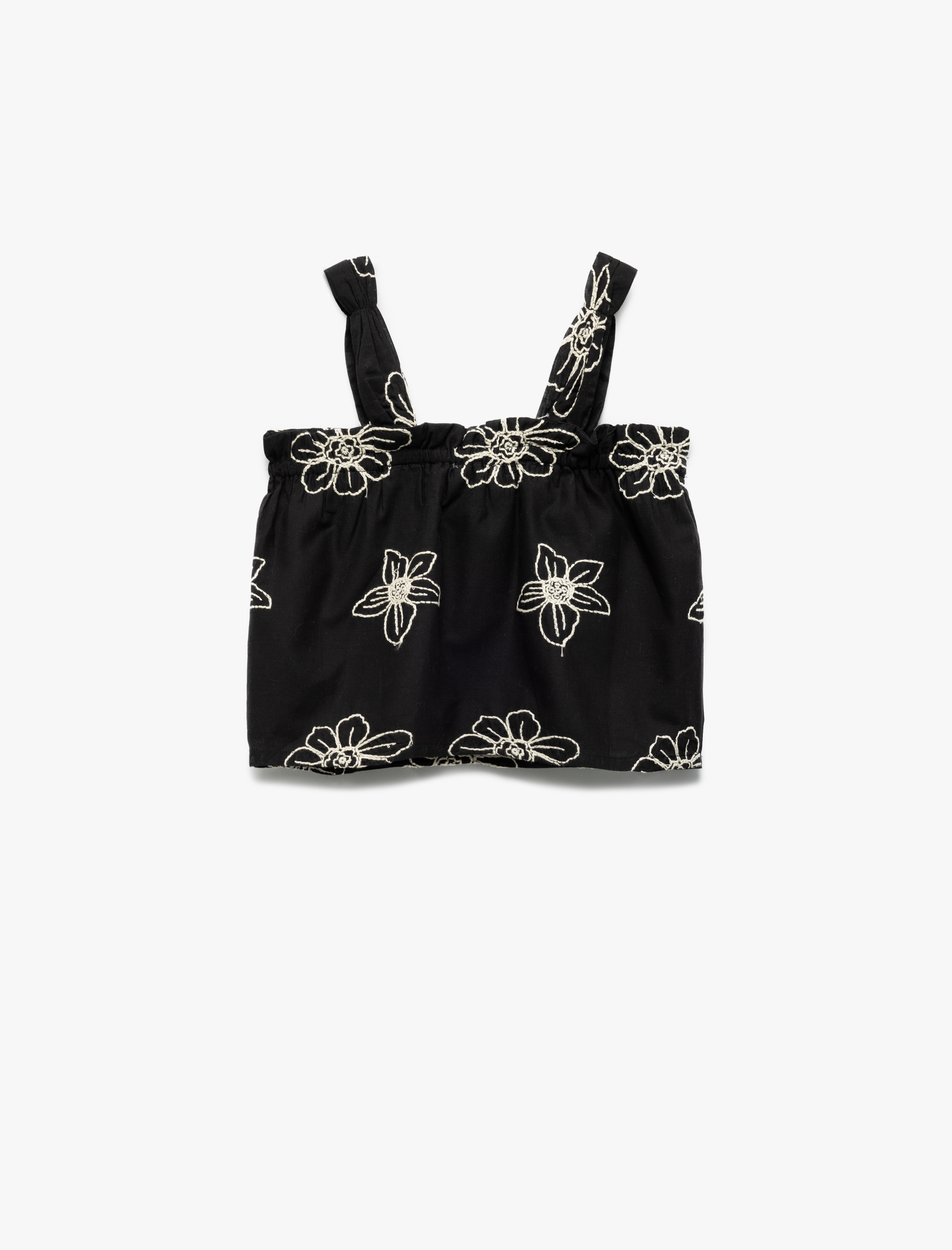  Kız Çocuk Askılı Kare Yaka Pamuklu Çiçekli Bluz