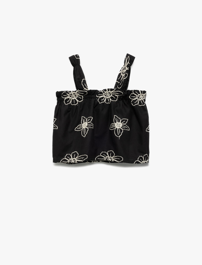 Kız Çocuk Askılı Kare Yaka Pamuklu Çiçekli Bluz