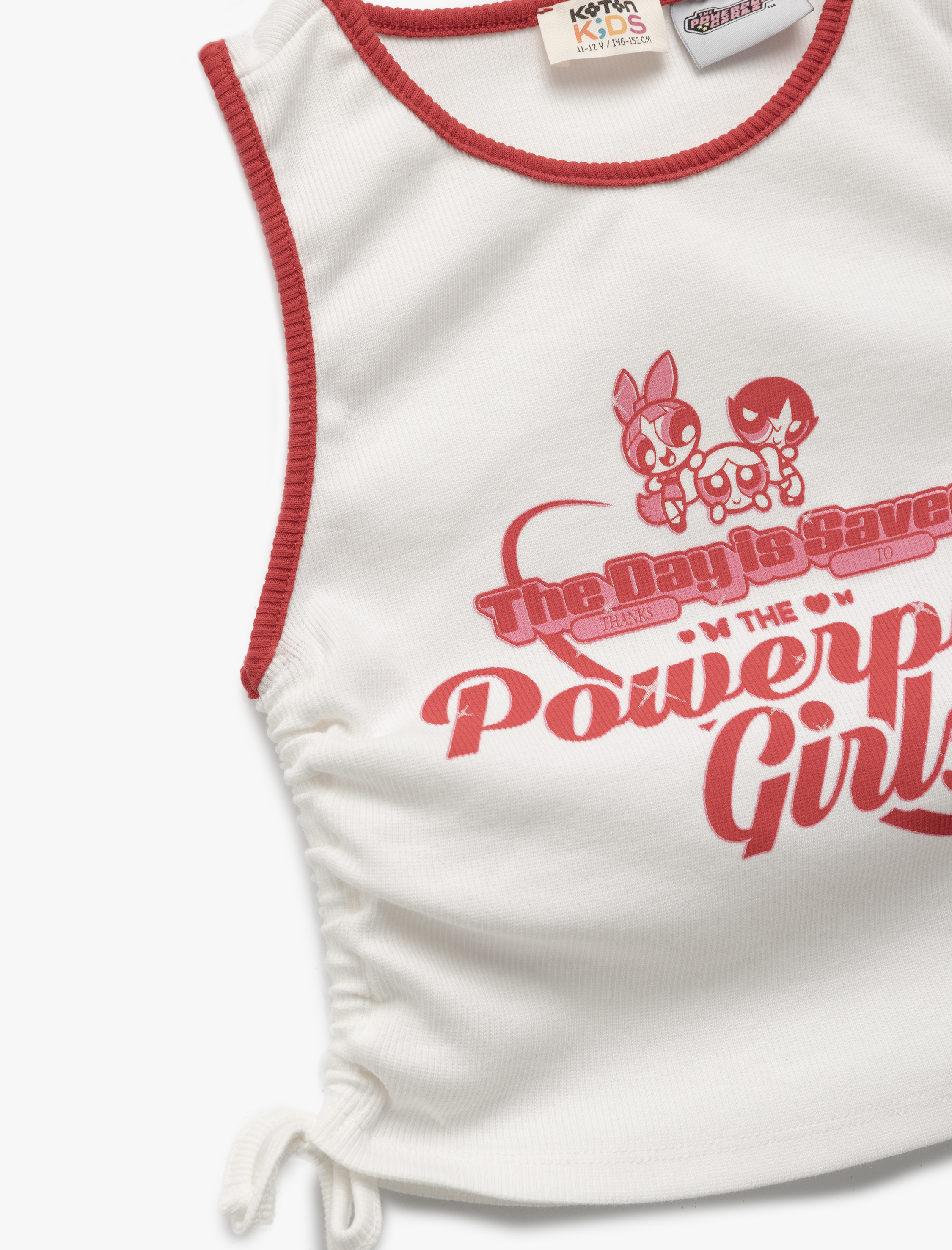  Kız Çocuk Lisanslı Powerpuff Girls Baskılı Kolsuz Büzgü Detaylı Crop Atlet